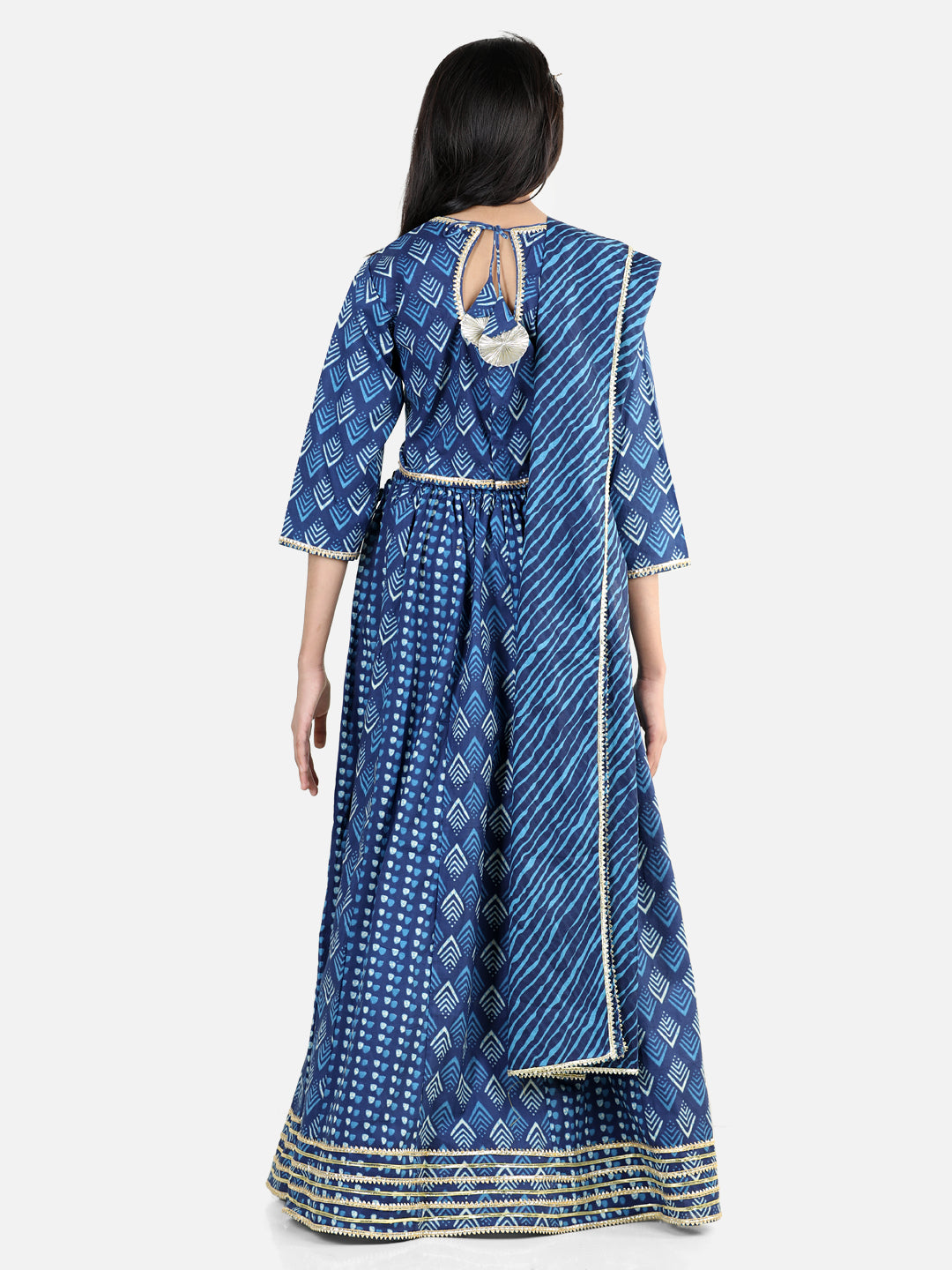 Pure Cotton Printed Lehenga Choli Dupatta Set for Girls- Blue NOZ2TOZ - Made In INDIA.