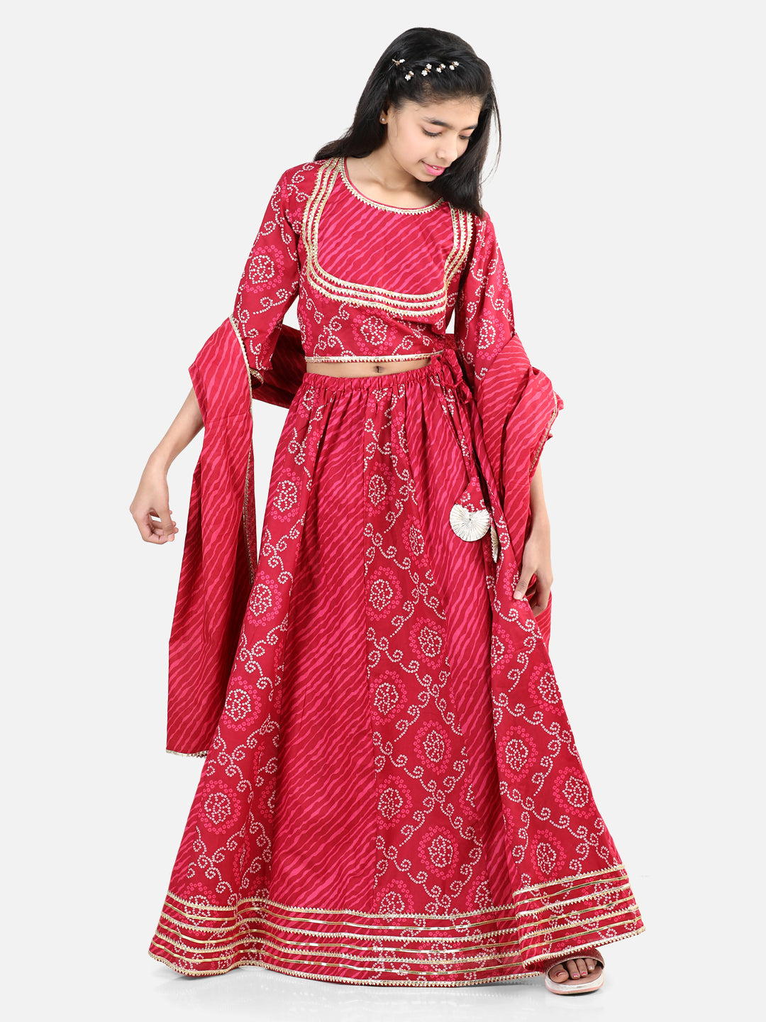 Pure Cotton Printed Lehenga Choli Dupatta Set for Girls- Pink NOZ2TOZ - Made In INDIA.