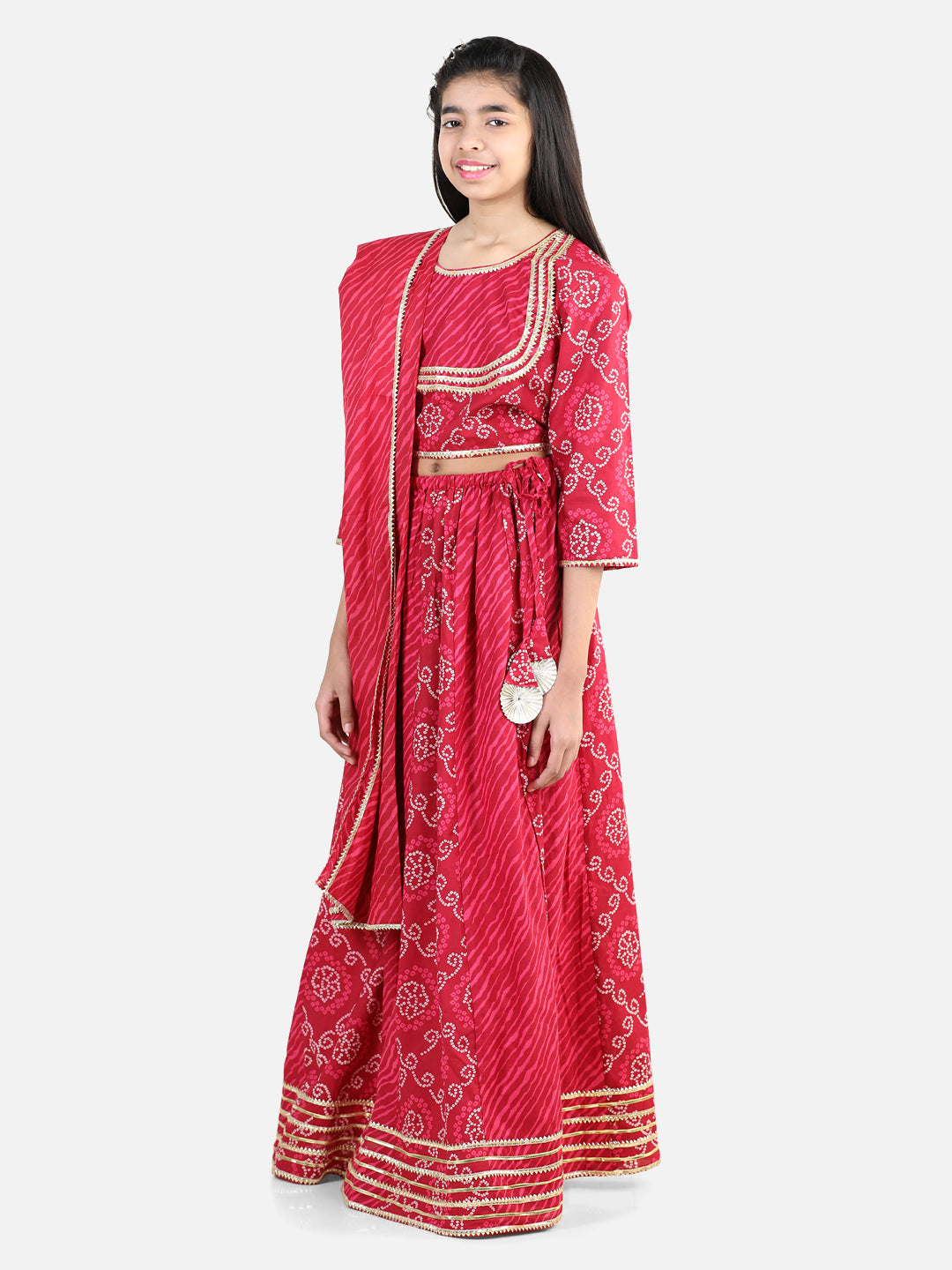 Pure Cotton Printed Lehenga Choli Dupatta Set for Girls- Pink NOZ2TOZ - Made In INDIA.