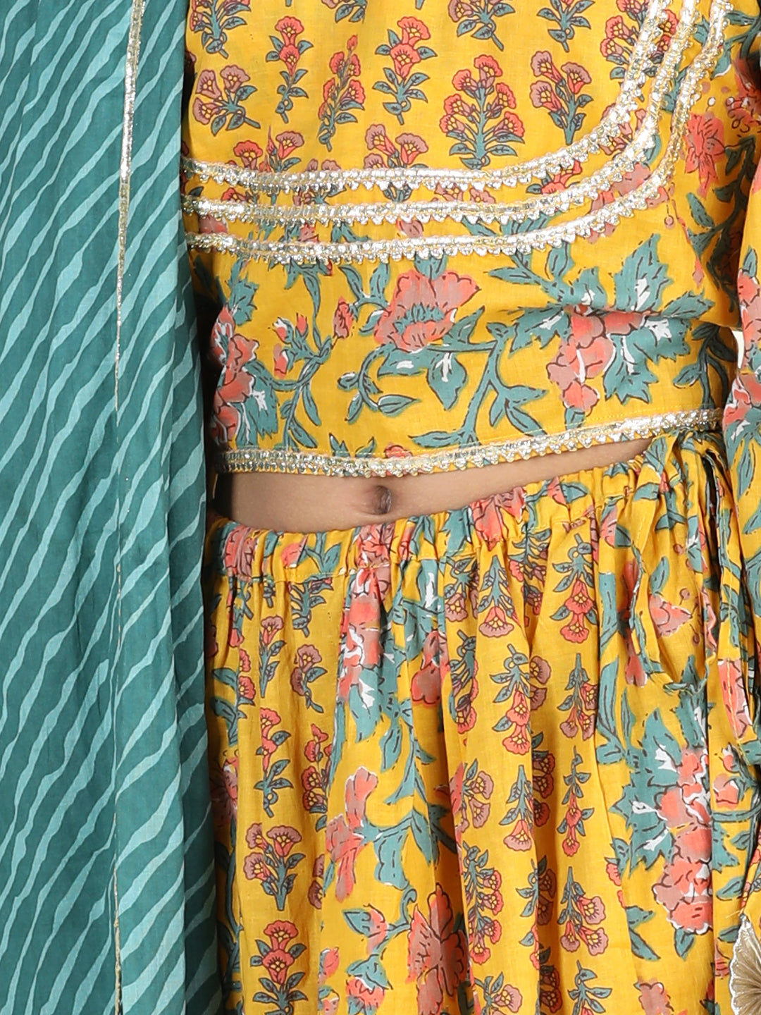 Pure Cotton Printed Lehenga Choli Dupatta Set for Girls- Yellow NOZ2TOZ - Made In INDIA.