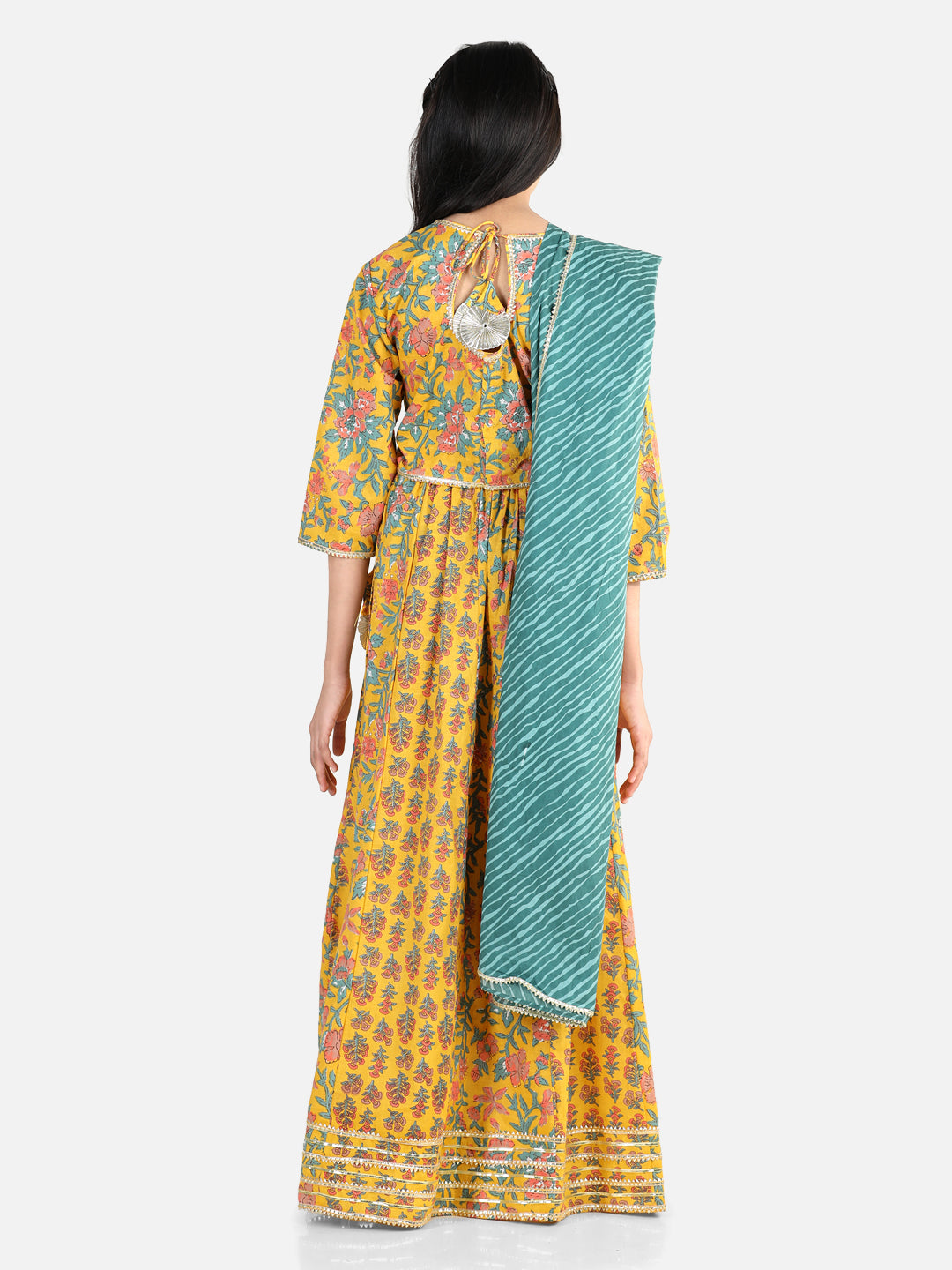 Pure Cotton Printed Lehenga Choli Dupatta Set for Girls- Yellow NOZ2TOZ - Made In INDIA.