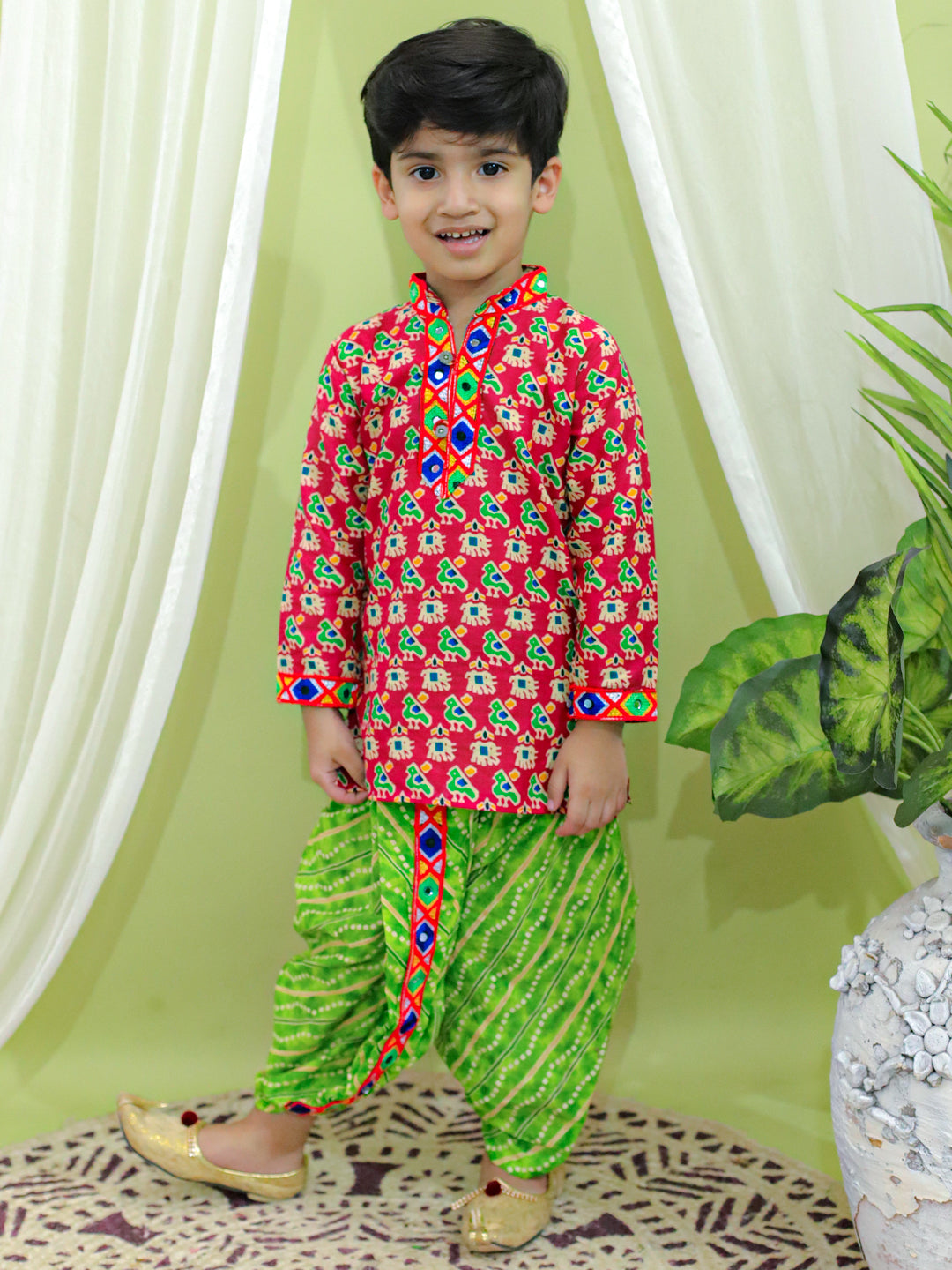 Ethnic Festive Wear Printed Cotton Kurta with Dhoti for Boys- Maroon NOZ2TOZ - Made In INDIA.