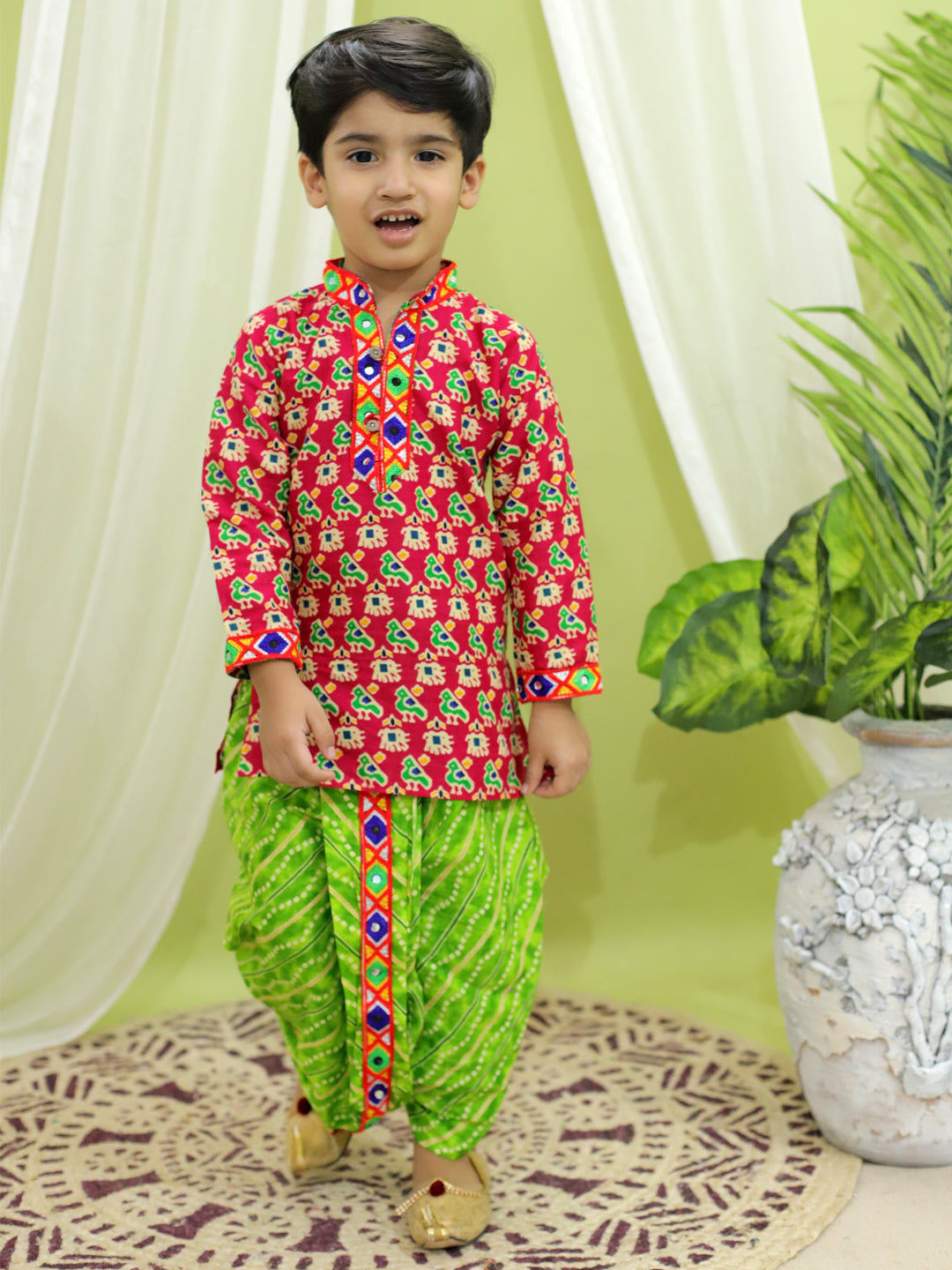 Ethnic Festive Wear Printed Cotton Kurta with Dhoti for Boys- Maroon NOZ2TOZ - Made In INDIA.