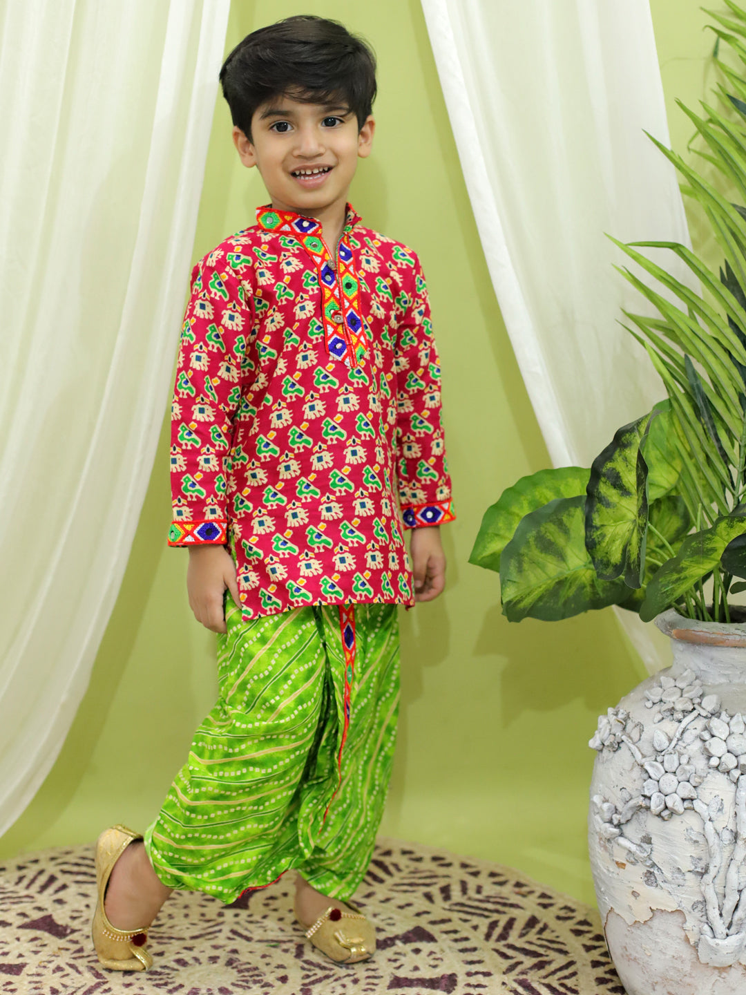 Ethnic Festive Wear Printed Cotton Kurta with Dhoti for Boys- Maroon NOZ2TOZ - Made In INDIA.