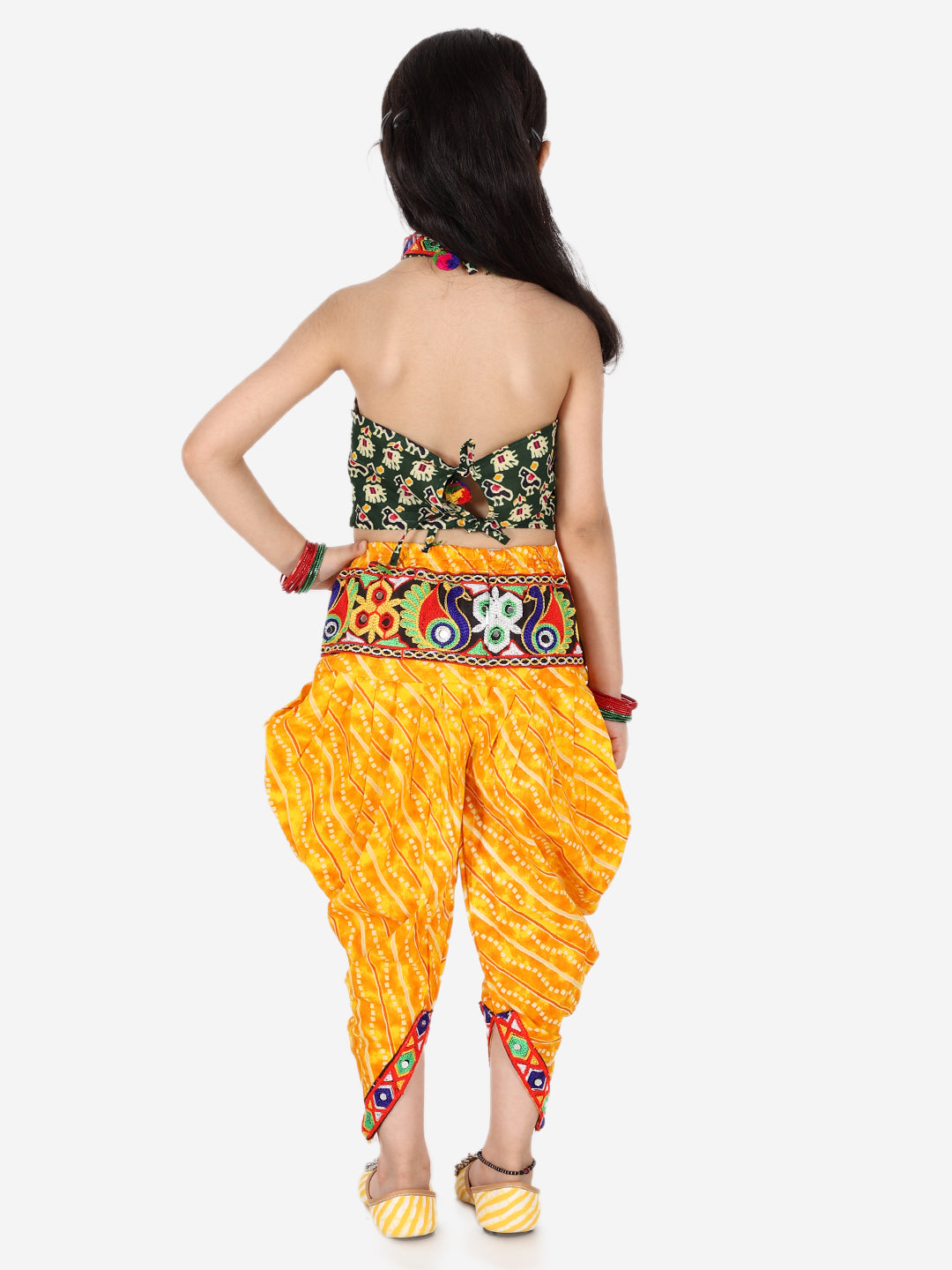 Girls Ethnic Navratri Indo-western Wear Cotton Choli Top with elastic dhoti - Yellow NOZ2TOZ - Made In INDIA.