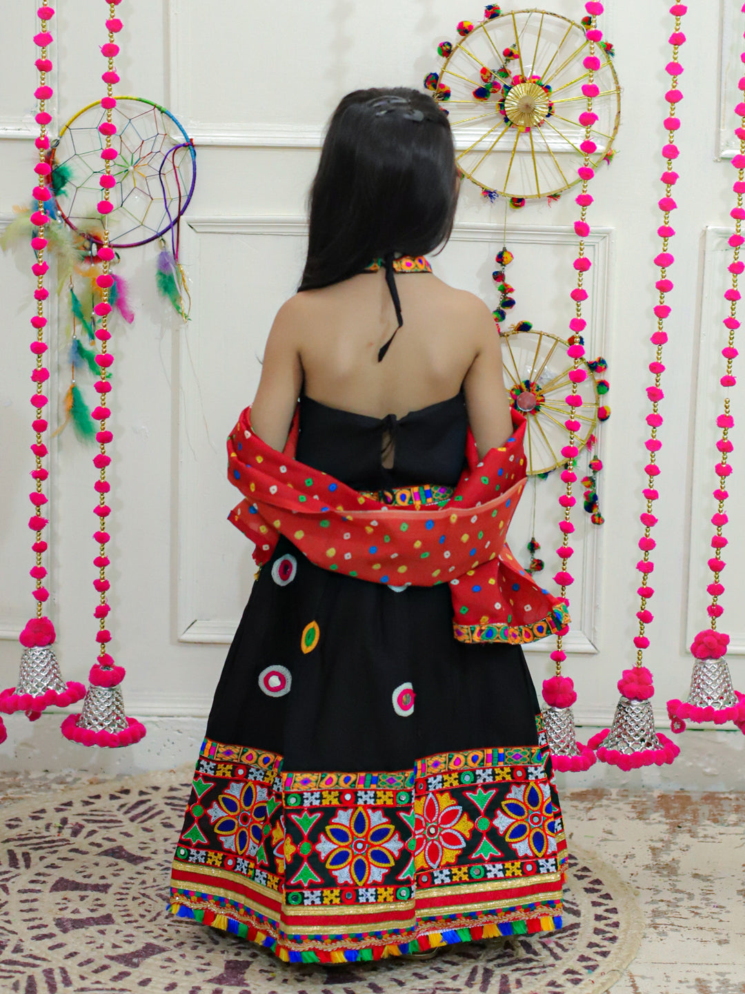 Girls Navratri Mirror Work Chaniya Choli with Dupatta - Black NOZ2TOZ - Made In INDIA.