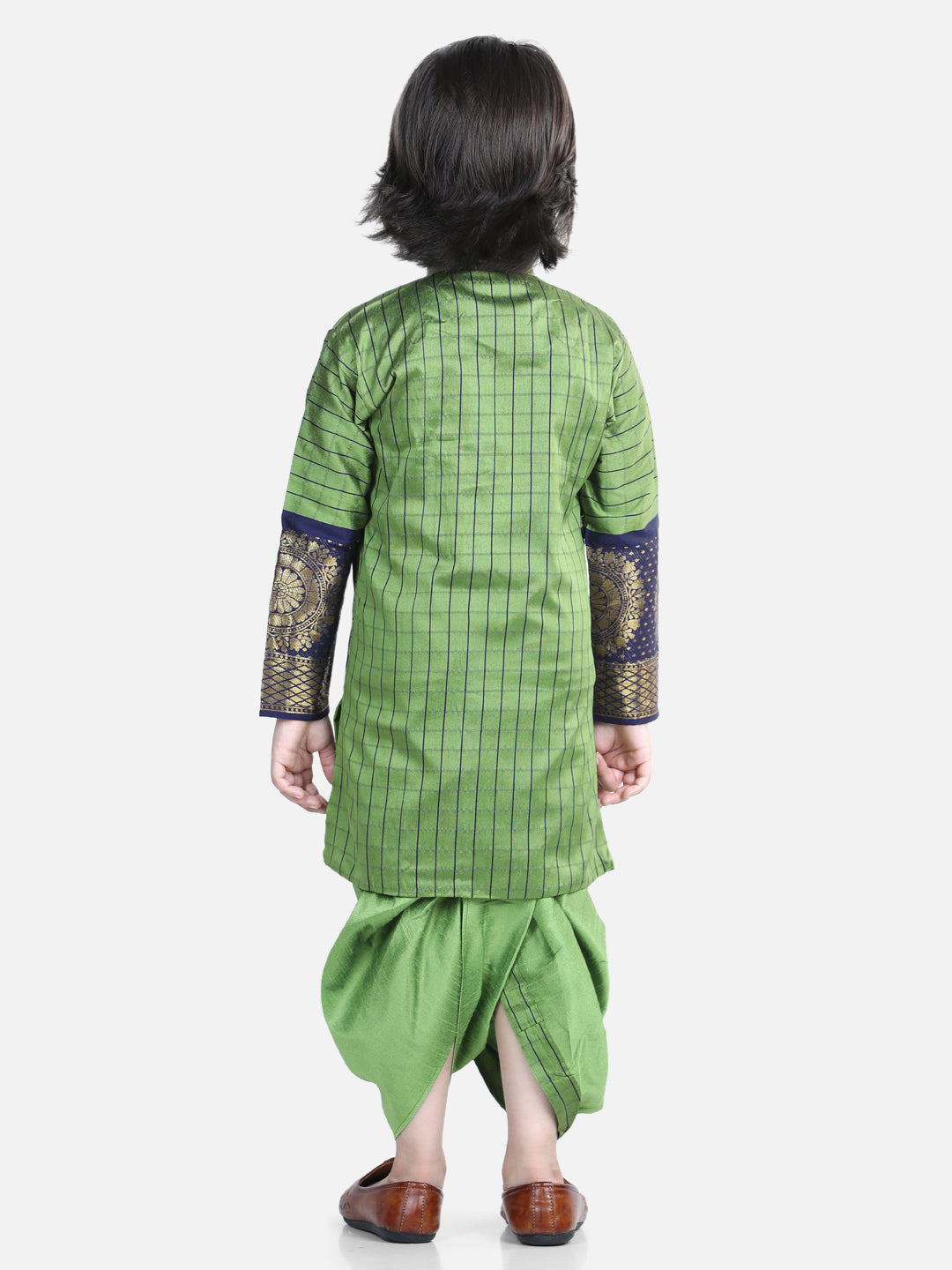 Full Sleeve Silk Border Sherwani Dhoti Sets for Boys- Green NOZ2TOZ - Made In INDIA.