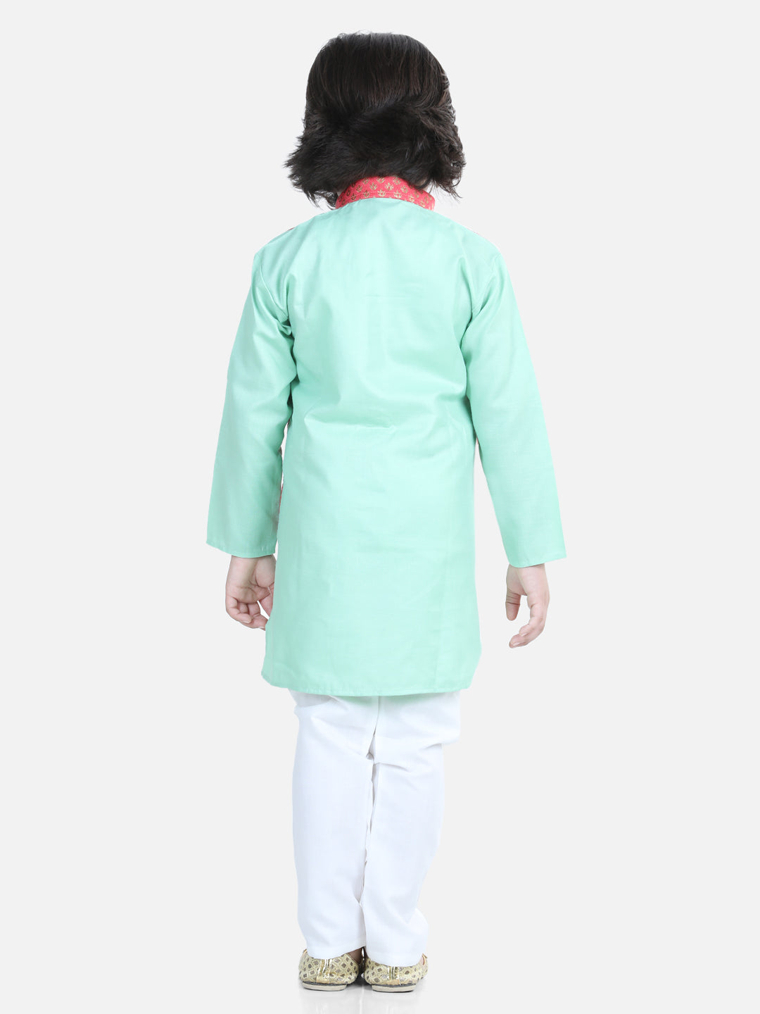 Attached Jacquard Jacket Kurta Pajama for Boys- Green NOZ2TOZ - Made In INDIA.