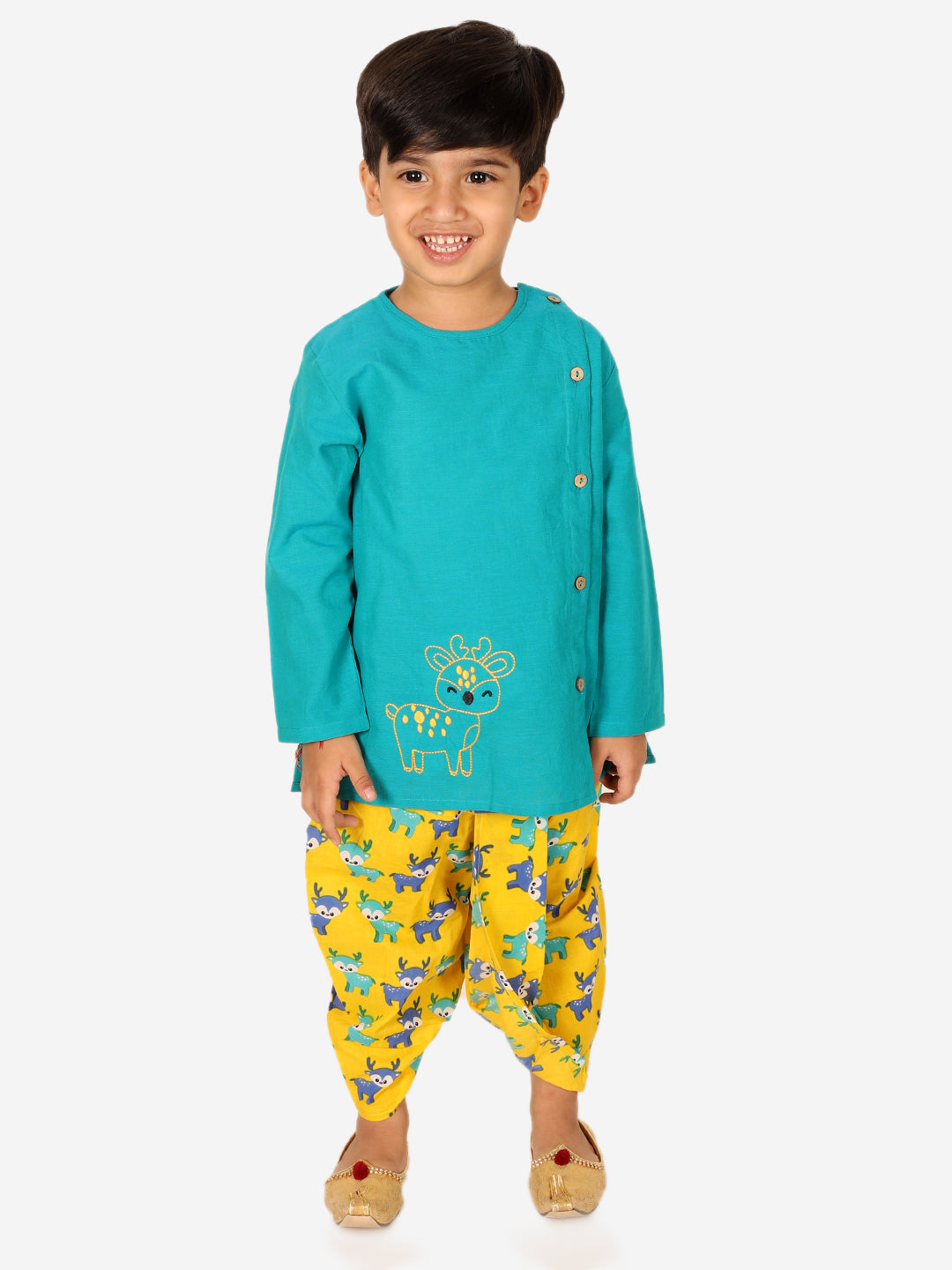 Embroidered Pure Cotton Kurta with Printed Dhoti for Boys- Green NOZ2TOZ - Made In INDIA.