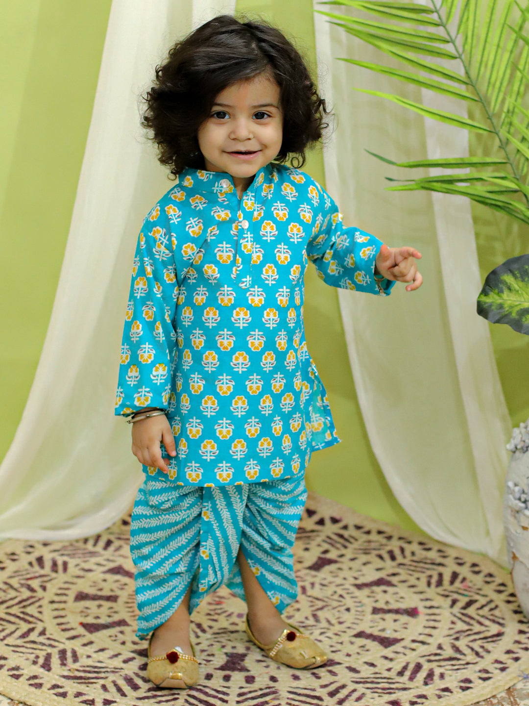 Infant Full Sleeve Pure Cotton Dhoti Kurta for baby Boys- Blue NOZ2TOZ - Made In INDIA.