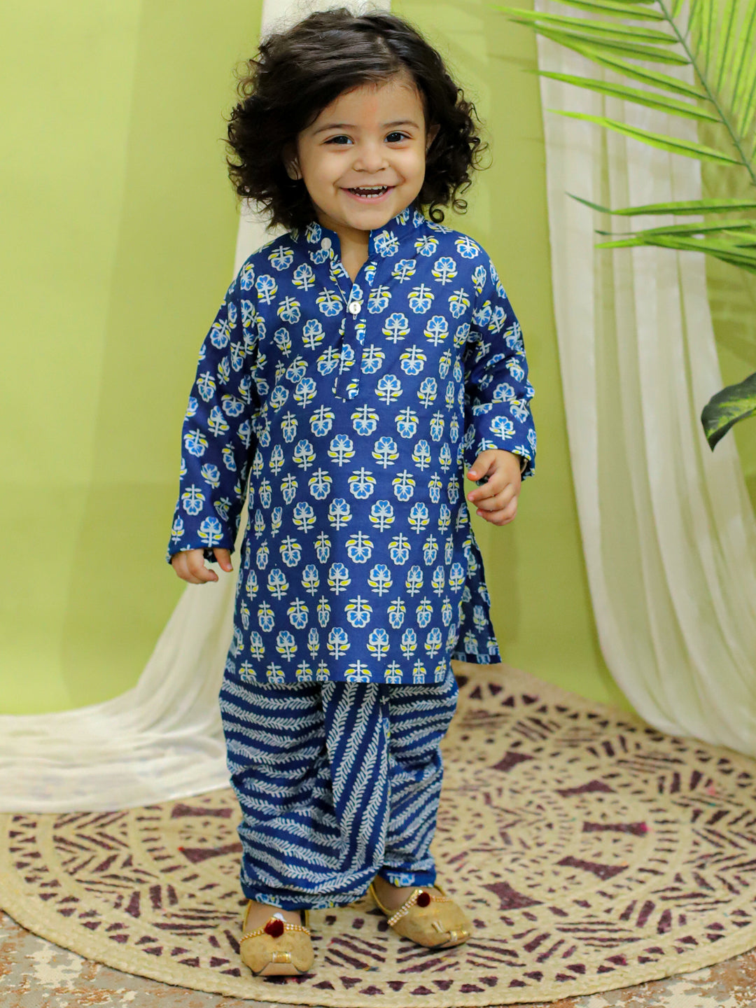 Infant Full Sleeve Pure Cotton Dhoti Kurta for baby Boys- Indigo NOZ2TOZ - Made In INDIA.