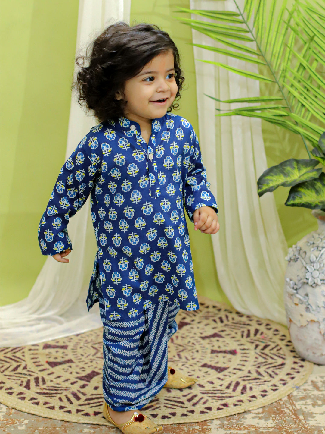 Infant Full Sleeve Pure Cotton Dhoti Kurta for baby Boys- Indigo NOZ2TOZ - Made In INDIA.
