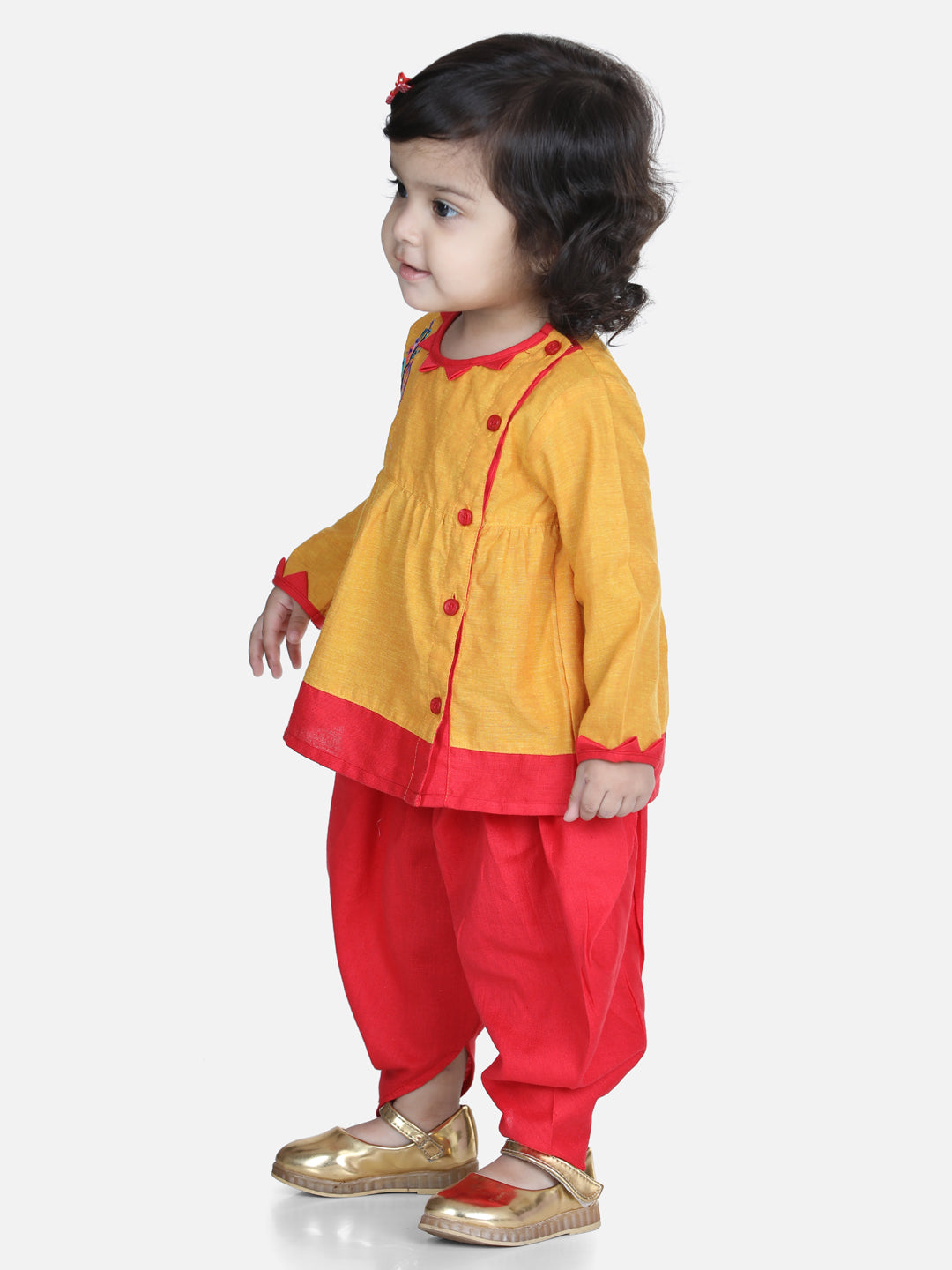 Girls Cotton Mor Embroidery Top Dhoti Indo Western Clothing Sets- Yellow NOZ2TOZ - Made In INDIA.