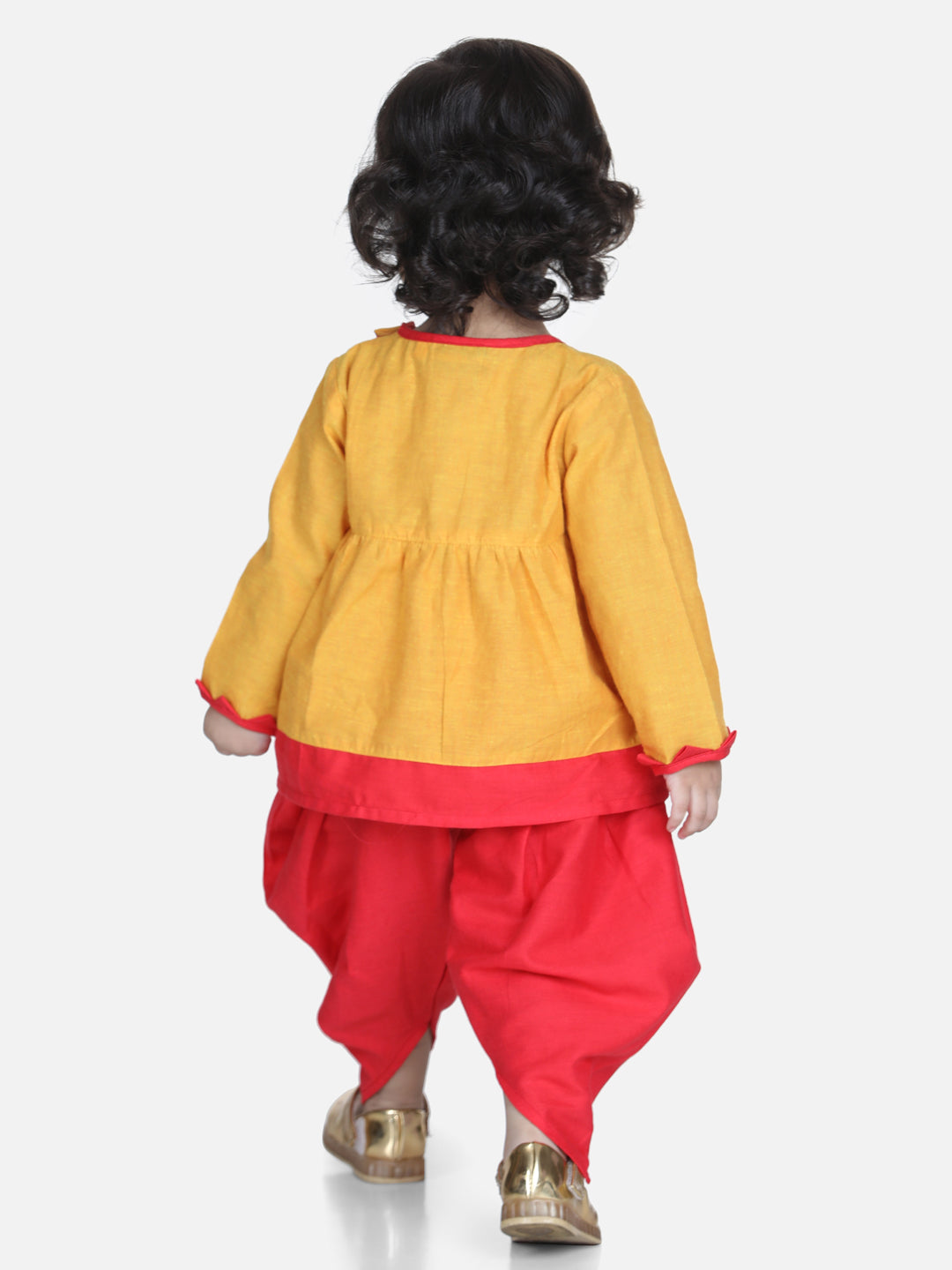 Girls Cotton Mor Embroidery Top Dhoti Indo Western Clothing Sets- Yellow NOZ2TOZ - Made In INDIA.