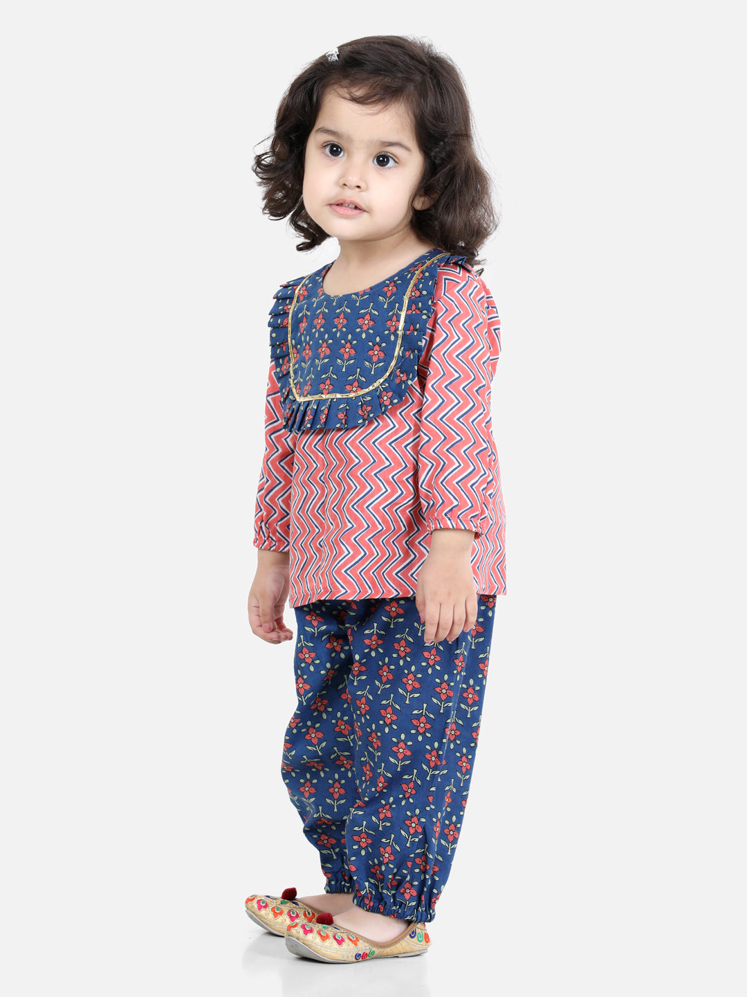 Girls Pure Cotton Printed Top Harem pant Indo Western Clothing Set -Peach NOZ2TOZ - Made In INDIA.