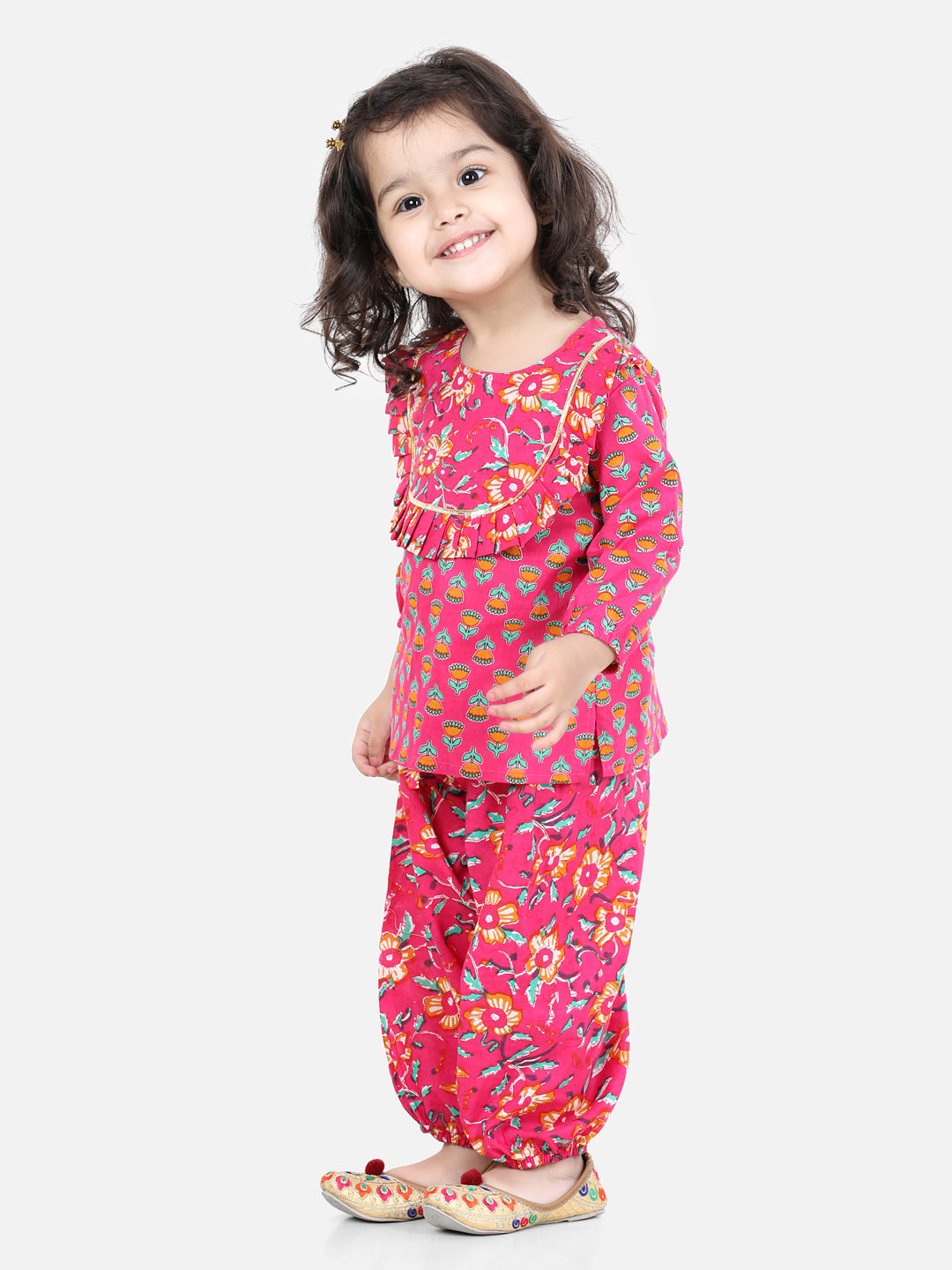 Girls Pure Cotton Printed Top Harem pant Indo Western Clothing Set - Pink NOZ2TOZ - Made In INDIA.
