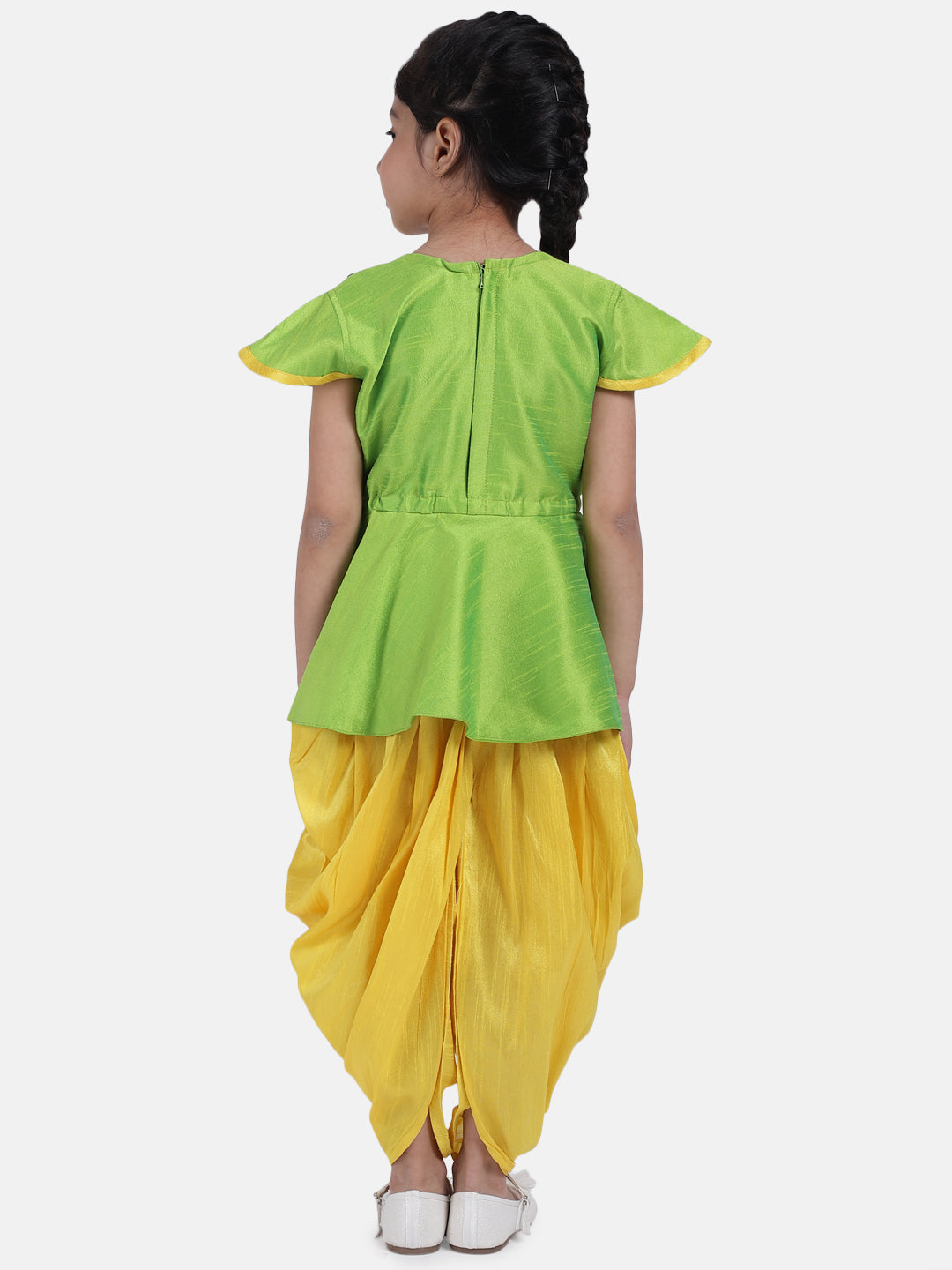 Girls Ethnic Festive wear Peacock Embroidery Peplum Dhoti Indo Western Clothing sets Green NOZ2TOZ - Made In INDIA.