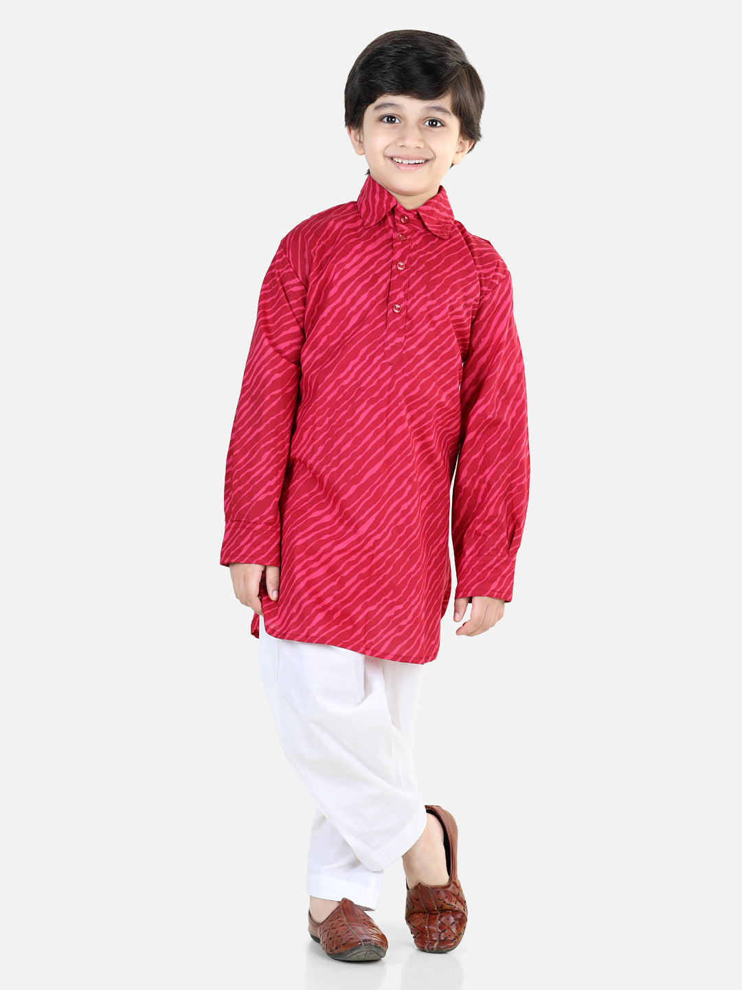 Printed Cotton Full Sleeve Pathani Salwar Set for Boys- Pink NOZ2TOZ - Made In INDIA.