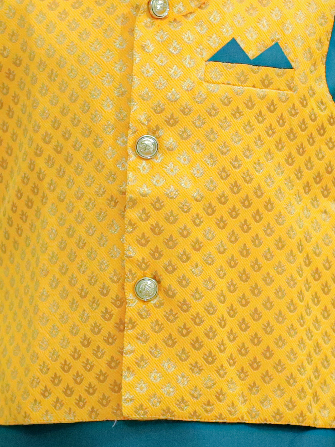 Boys Festive Wear Jacquard Jacket with Cotton Kurta Pajama Yellow NOZ2TOZ - Made In INDIA.