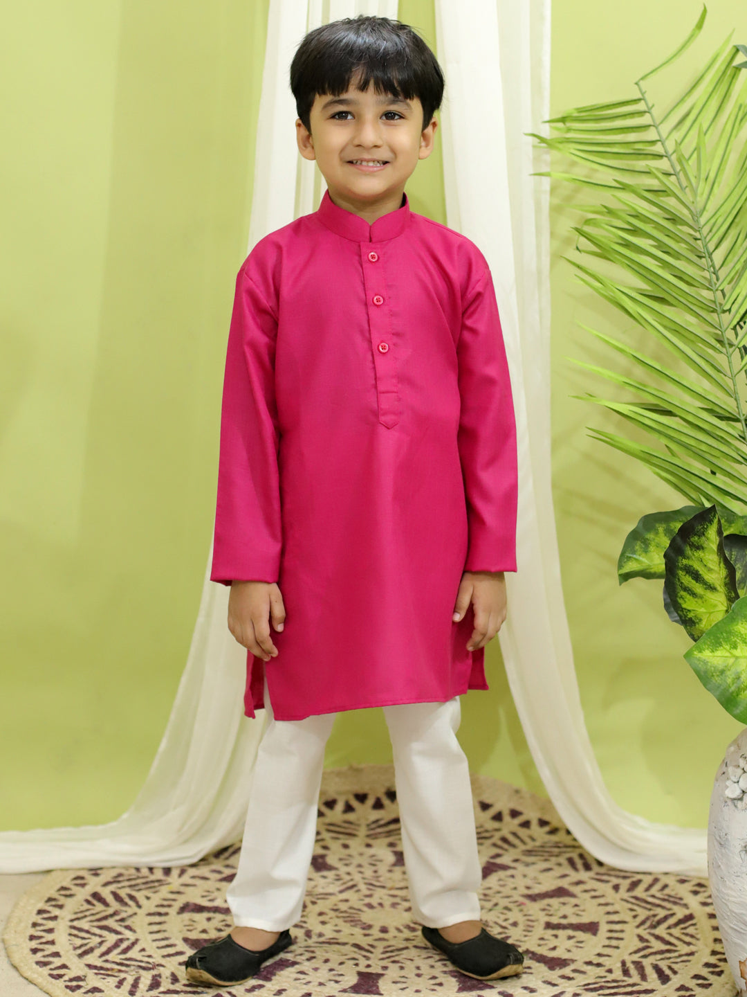 Ethnic Festive Wear Silk Jacket with Cotton Kurta Pajama for Boys- Green NOZ2TOZ - Made In INDIA.