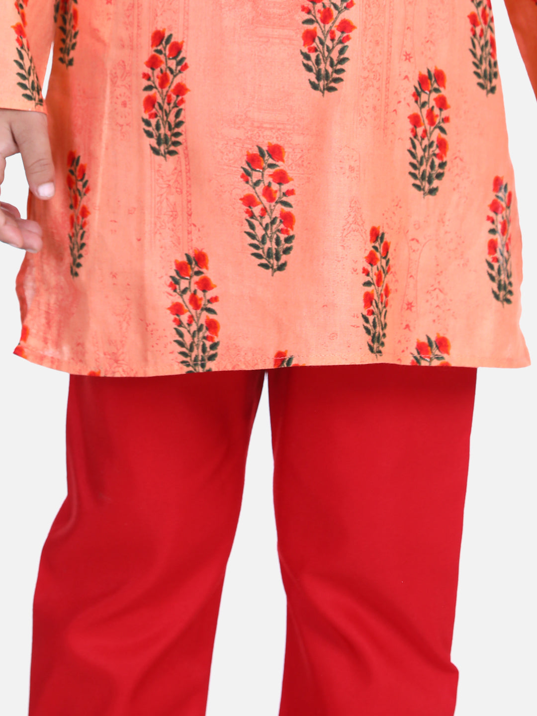 Boys Floral Print Cotton Kurta Pajama- Peach NOZ2TOZ - Made In INDIA.