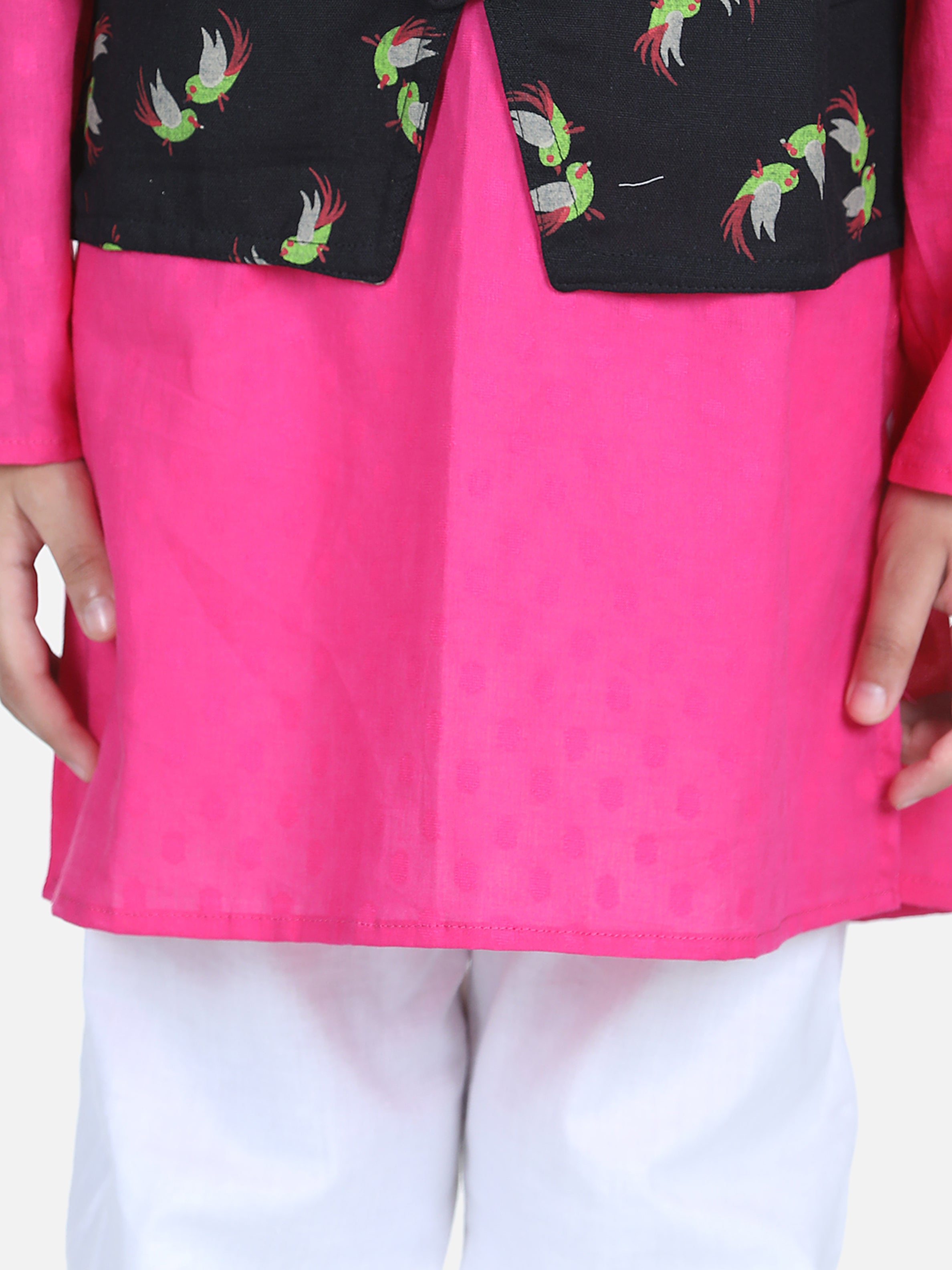 Boys Ethnic Festive Wear Cotton Attached Floral Jacket Kurta Pajama - Black NOZ2TOZ - Made In INDIA.