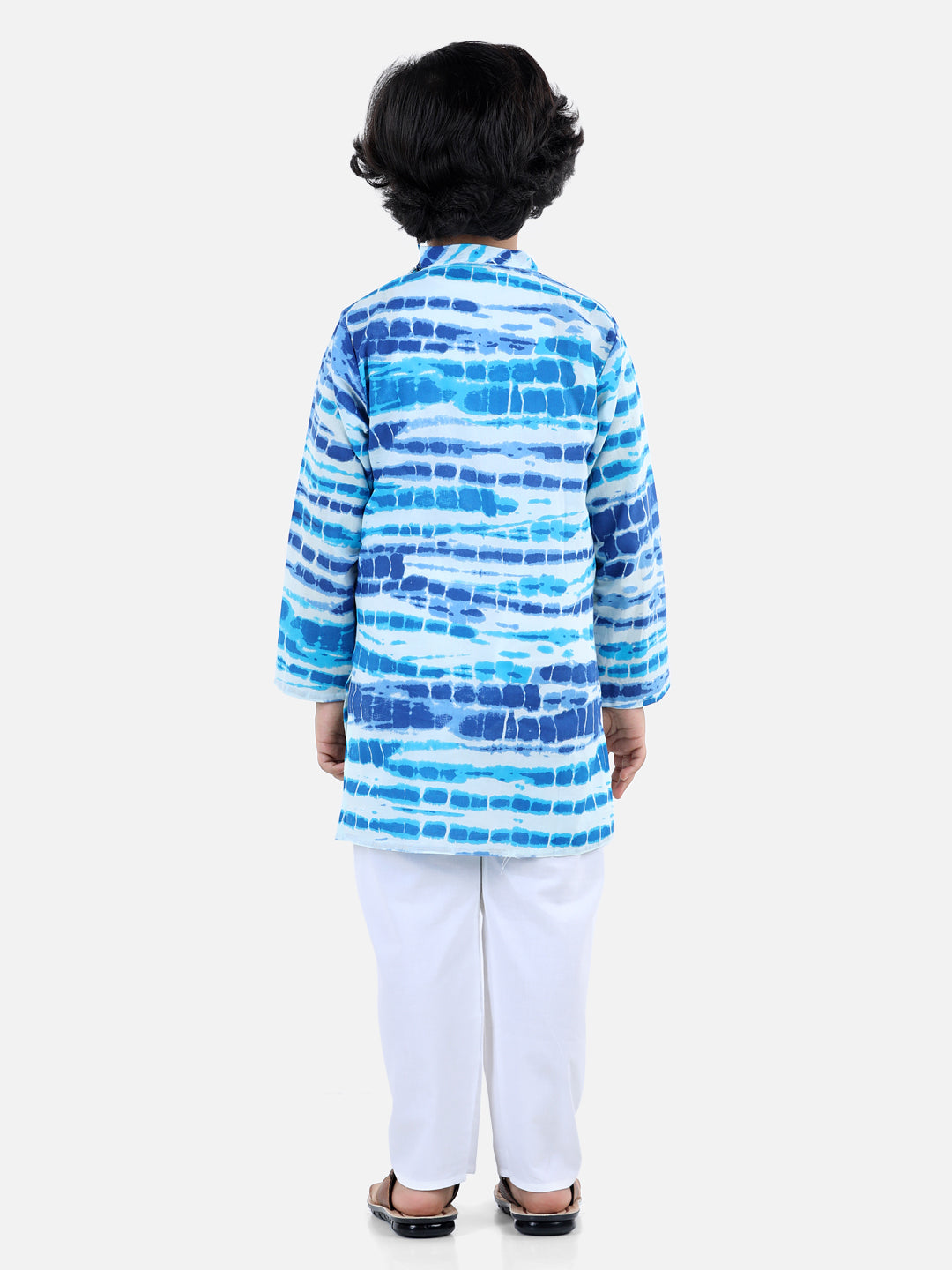 Boys Cotton Ethnic printed Asymmetric Front Open Kurta Pajama- Blue NOZ2TOZ - Made In INDIA.