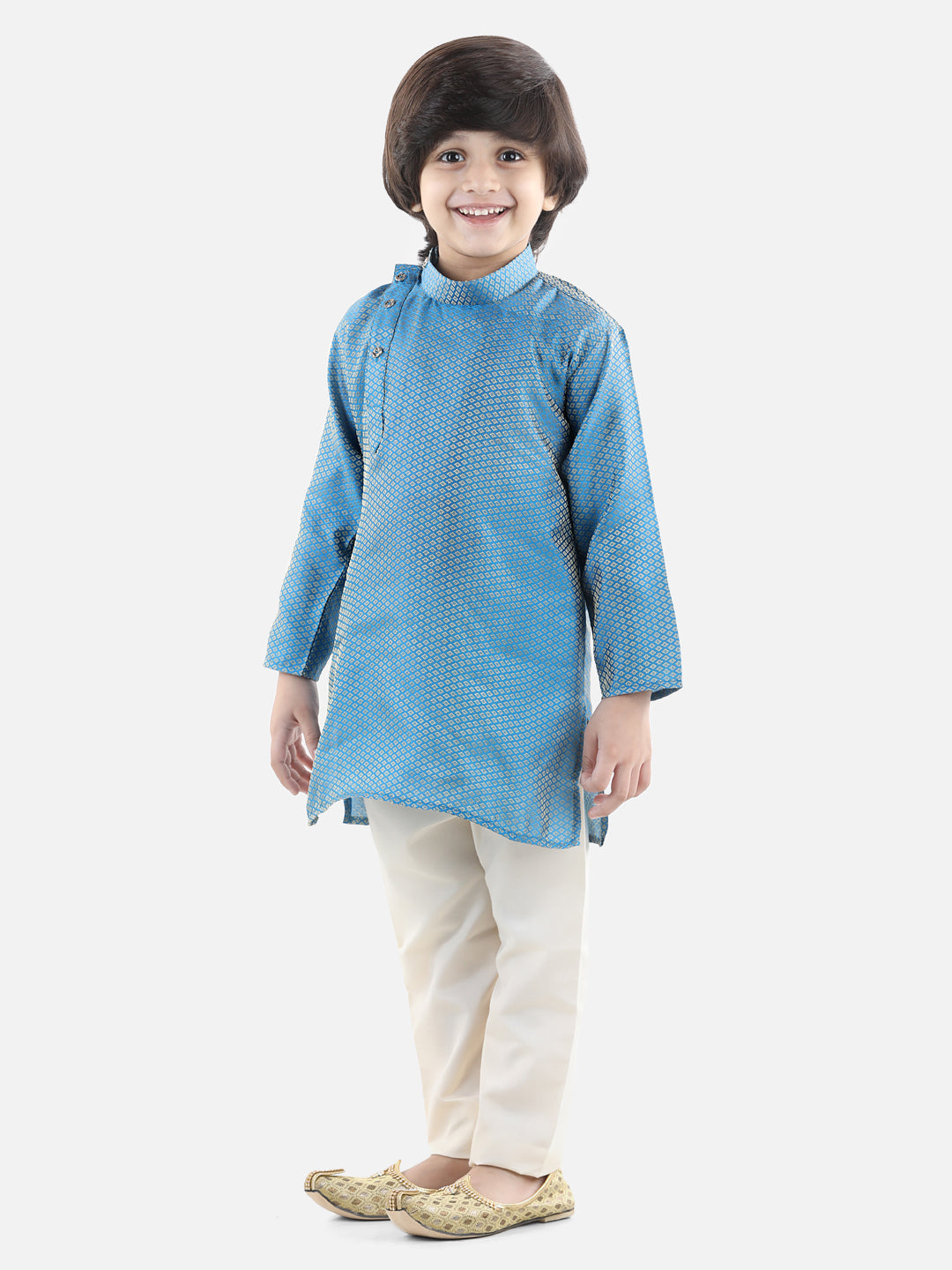 Boys Ethnic Full Sleeve Jacquard Kurta Pajama- Sky Blue NOZ2TOZ - Made In INDIA.