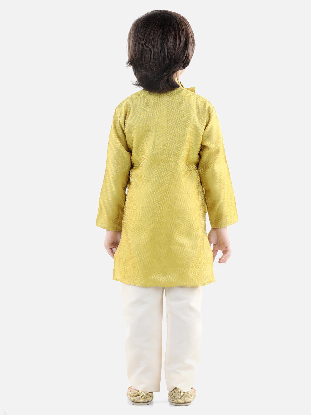 Boys Ethnic Full Sleeve Jacquard Kurta Pajama- Yellow NOZ2TOZ - Made In INDIA.
