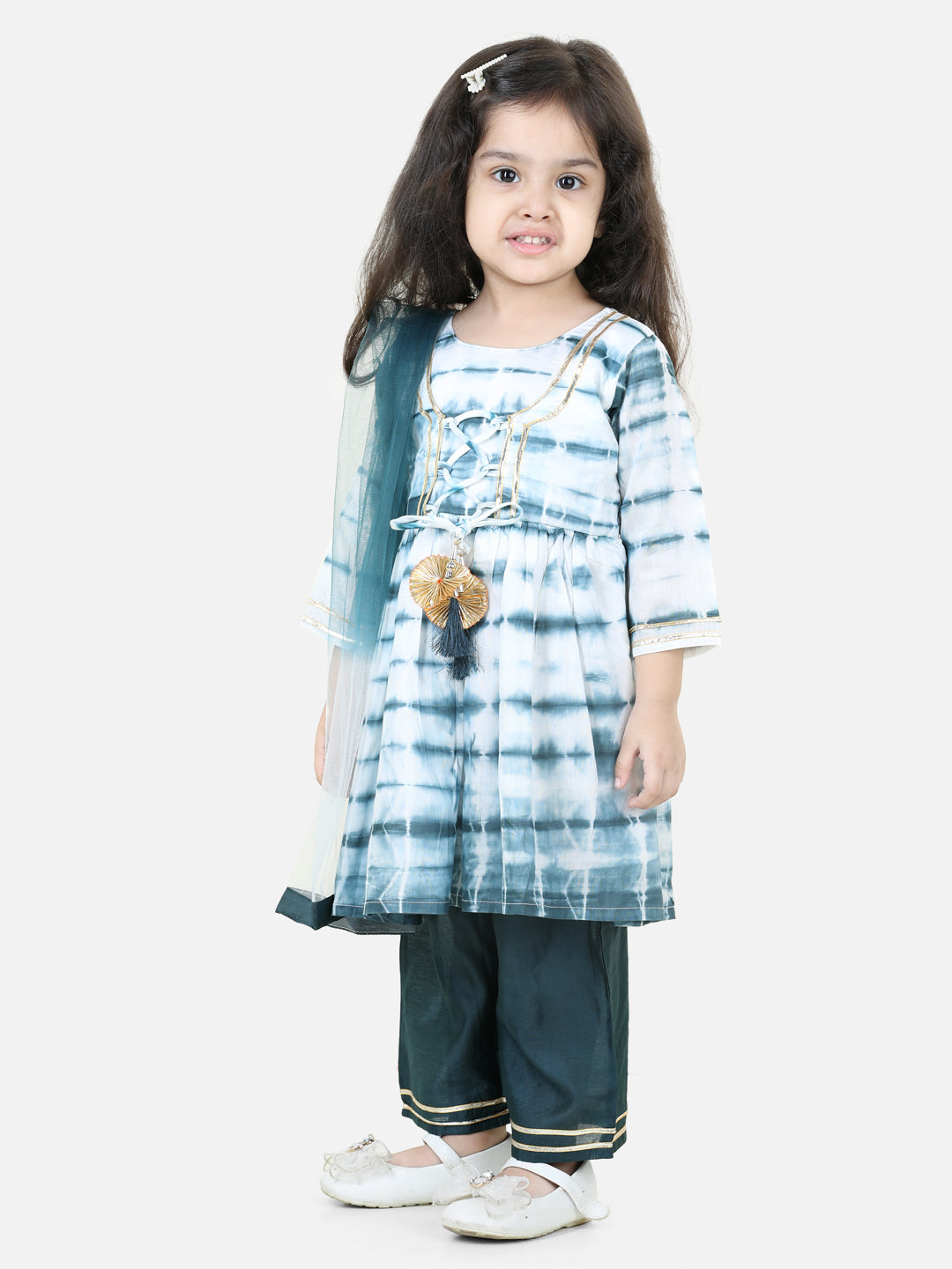 Hand Dyed Chanderi Silk Kurti Pant with Dupatta for Girls- Blue NOZ2TOZ - Made In INDIA.