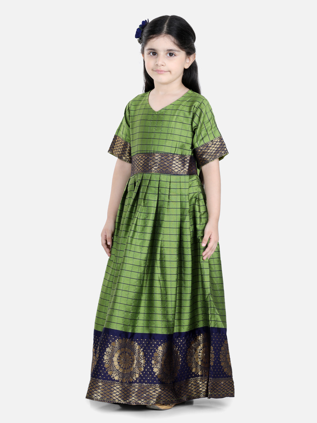 Girls Silk South Indian Party Long Dress - Green NOZ2TOZ - Made In INDIA.