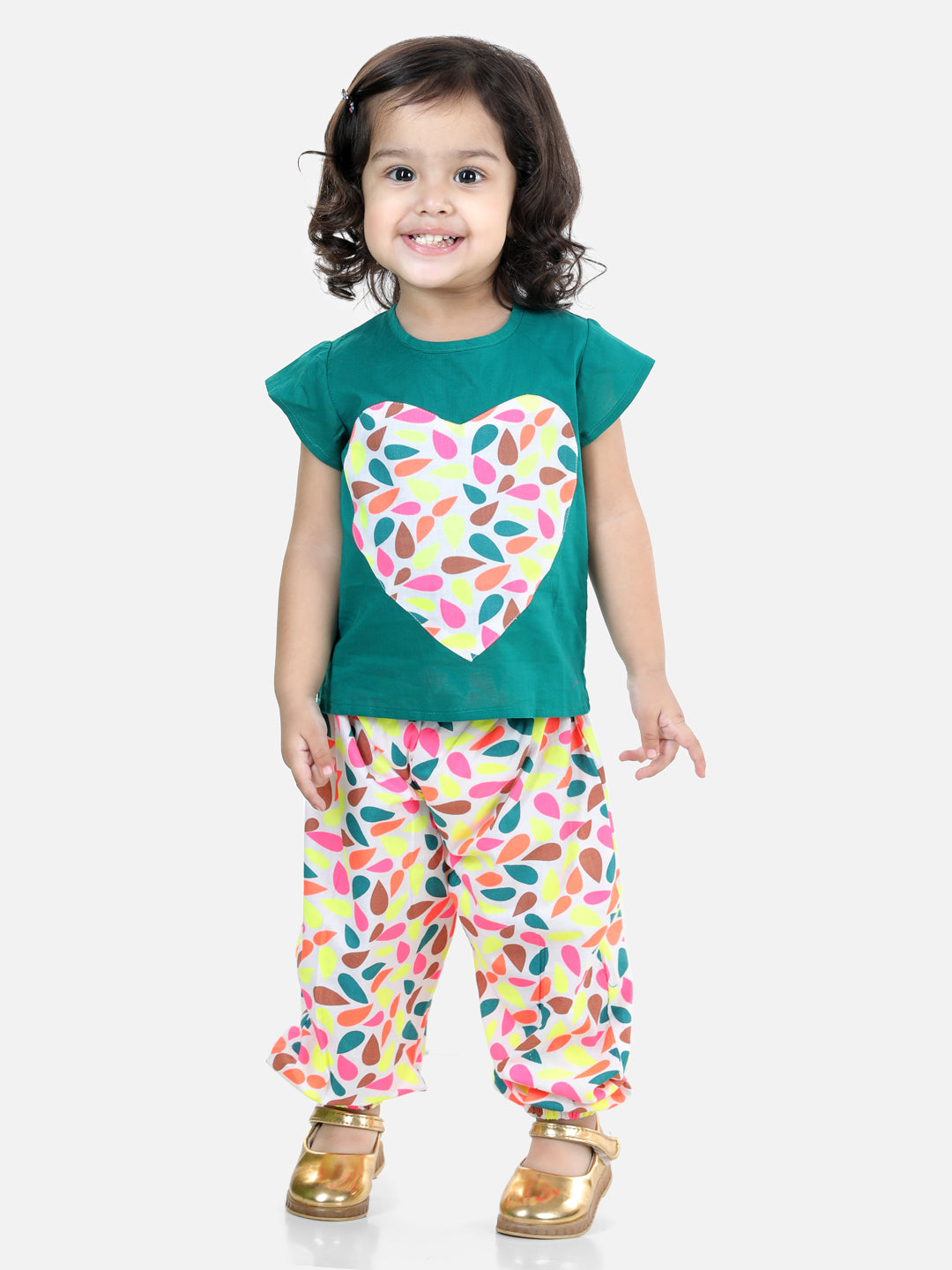 Girls Heart patch Pure Cotton Patch Top with Harem pant Indo Western Clothing Sets - Blue NOZ2TOZ - Made In INDIA.