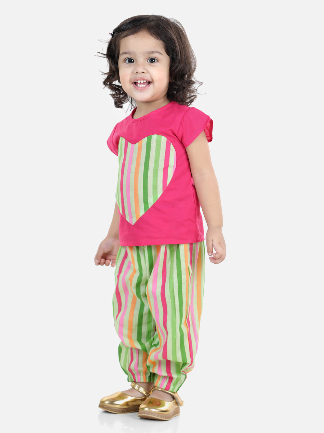 Girls Heart patch Pure Cotton Patch Top with Harem pant Indo Western Clothing Sets - Pink NOZ2TOZ - Made In INDIA.