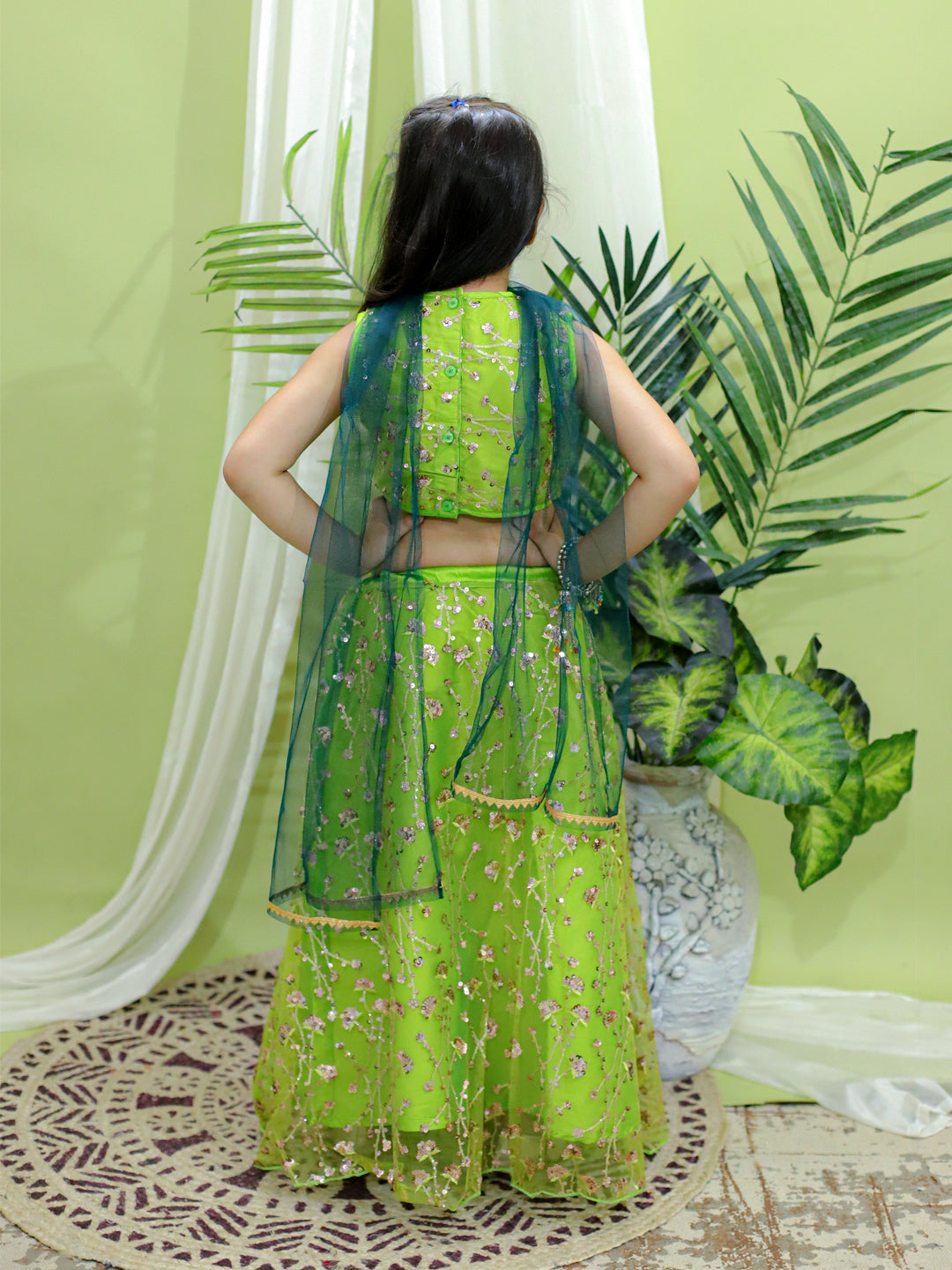 Girls Ethnic Festive and Wedding Wear Sequin Party Lehenga Choli With Dupatta for -Green NOZ2TOZ - Made In INDIA.
