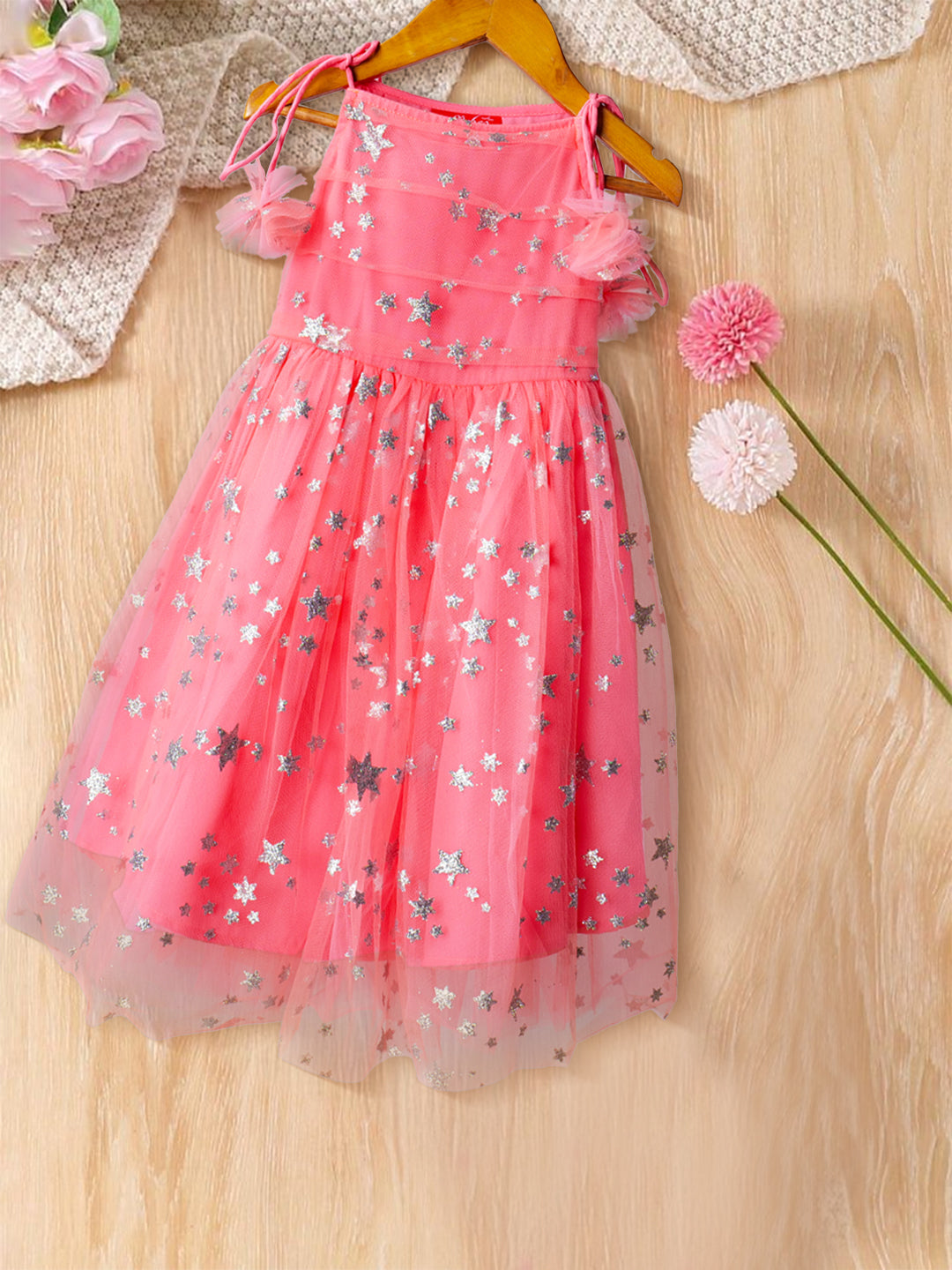 Elegant Peach Net Dress