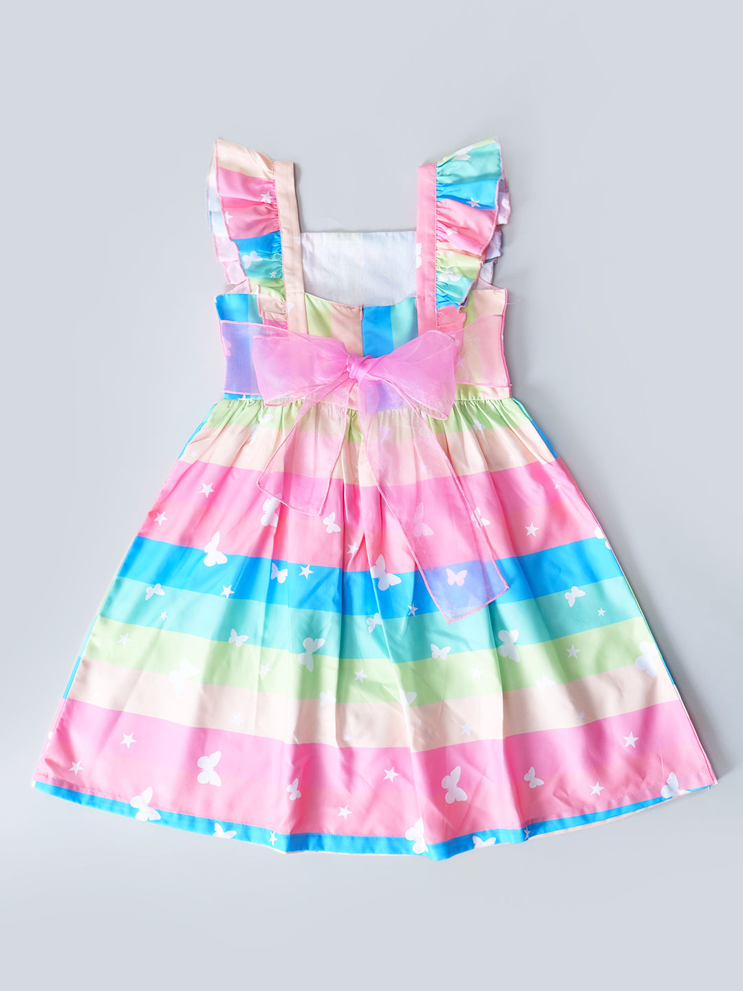 Rayon Dress With Ruffle Sleeves & Waist Tie