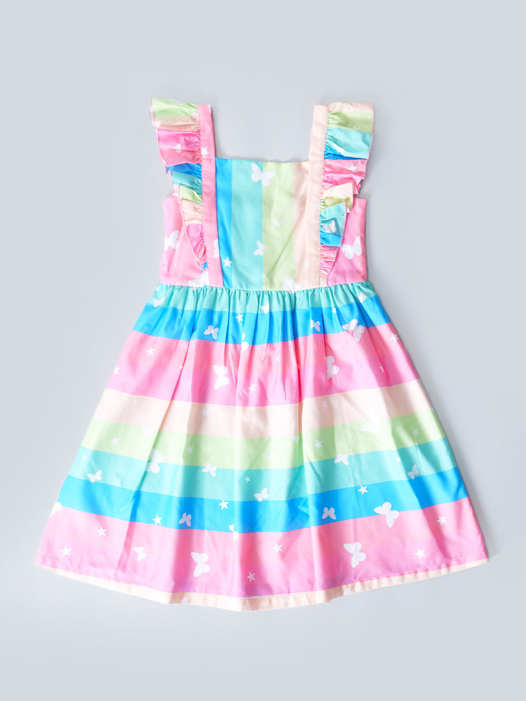 Rayon Dress With Ruffle Sleeves & Waist Tie