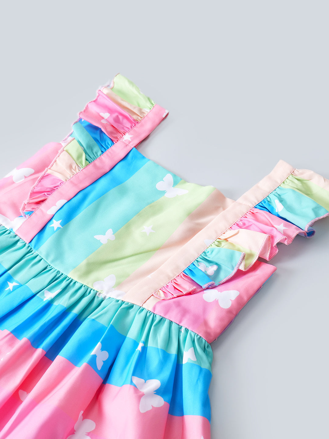 Rayon Dress With Ruffle Sleeves & Waist Tie