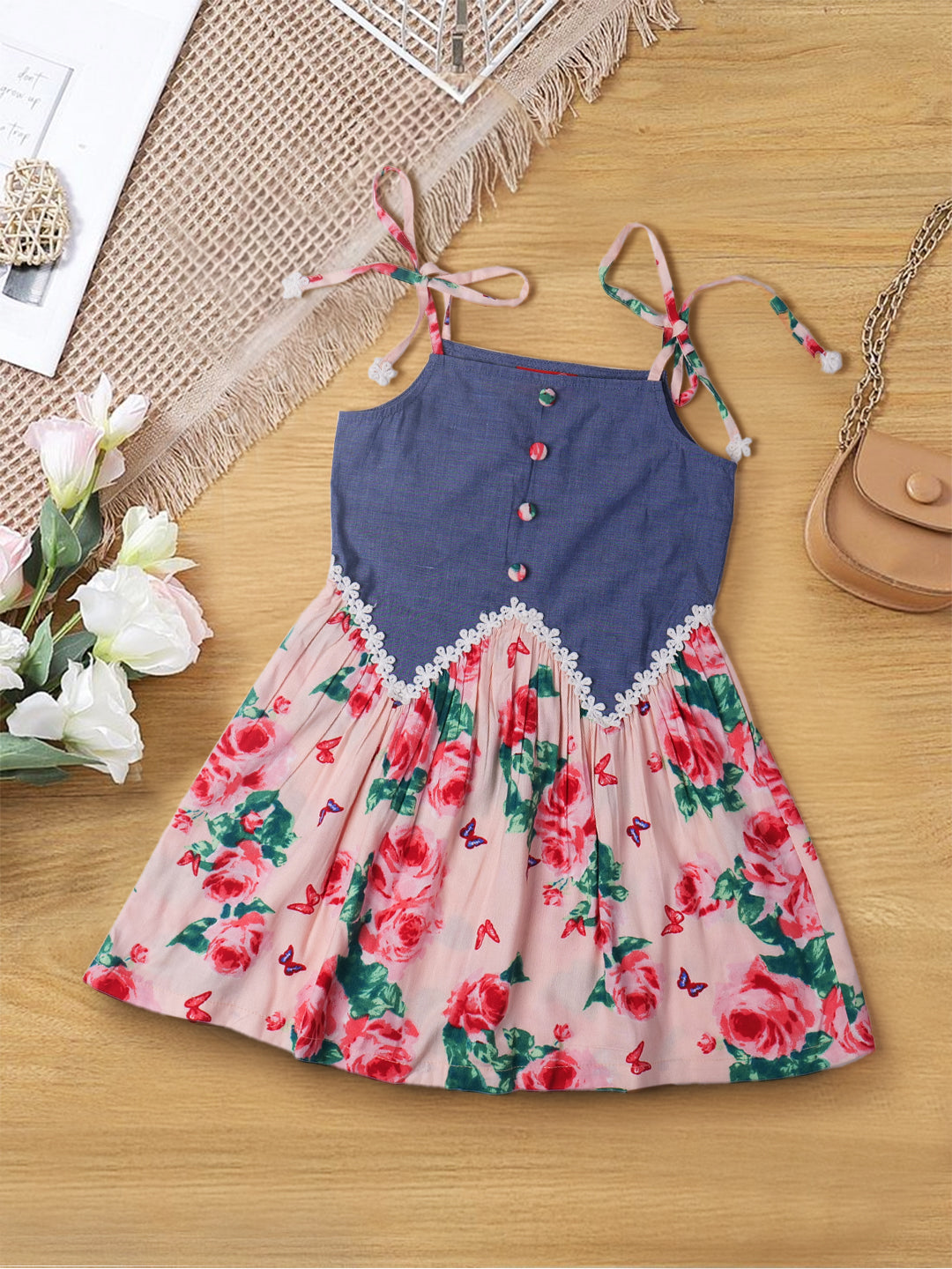 Multi-Color Chambray & Rayon Dress