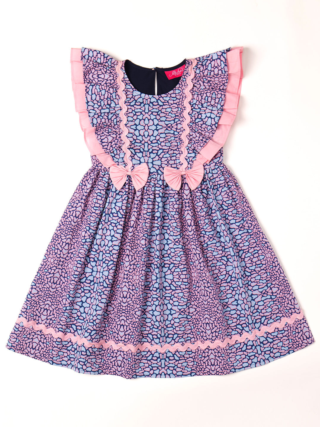 Blue Crepe Dress With Ruffle Sleeves