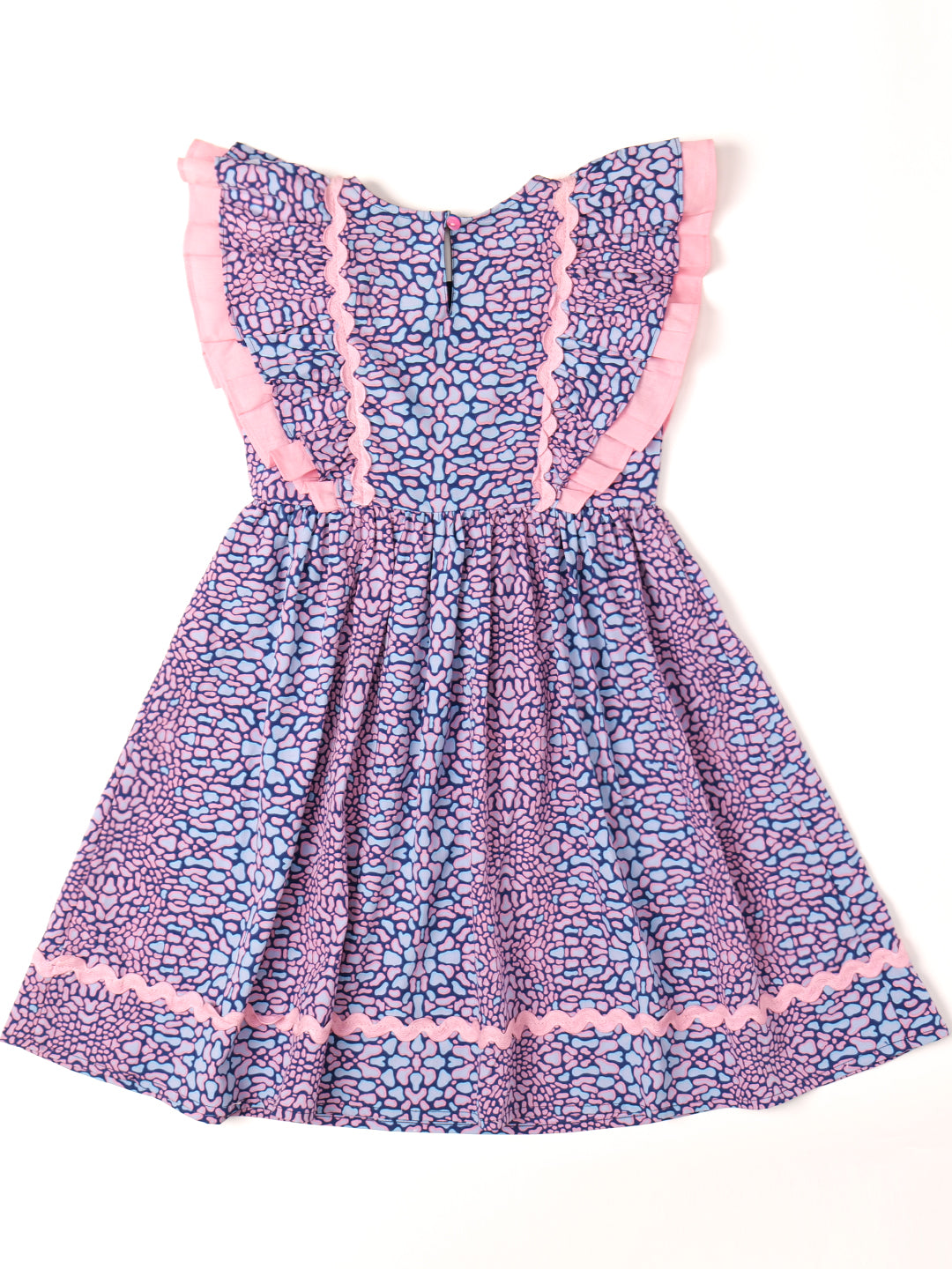 Blue Crepe Dress With Ruffle Sleeves