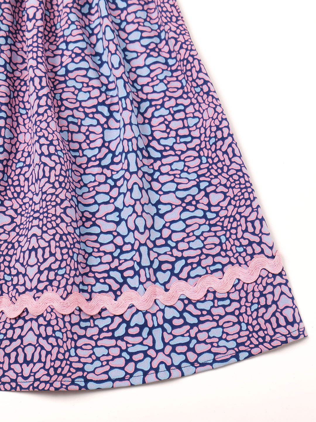 Blue Crepe Dress With Ruffle Sleeves