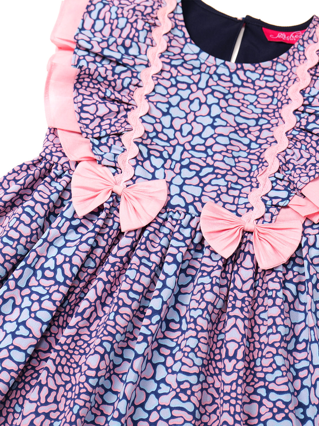 Blue Crepe Dress With Ruffle Sleeves