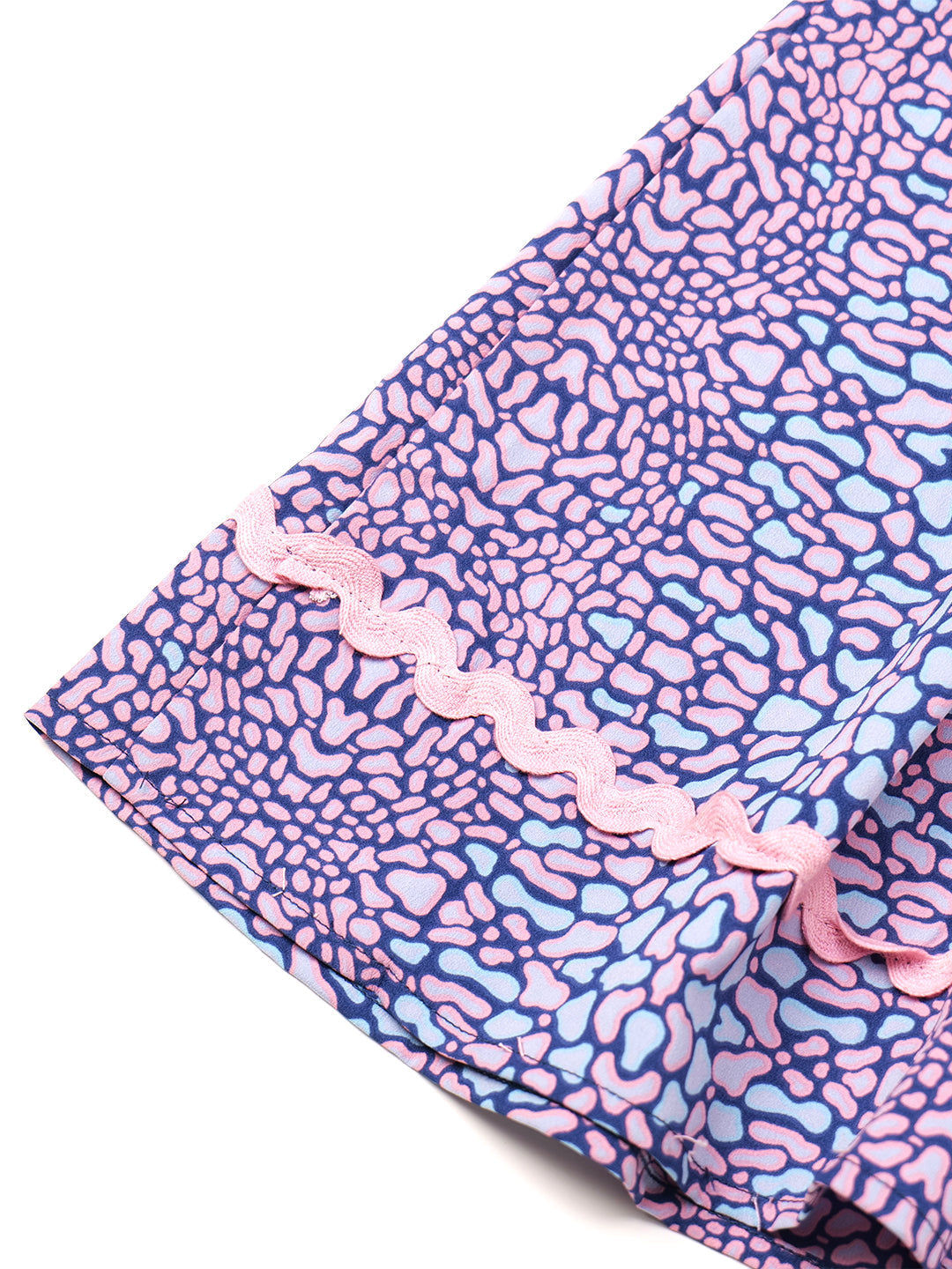 Blue Crepe Dress With Ruffle Sleeves