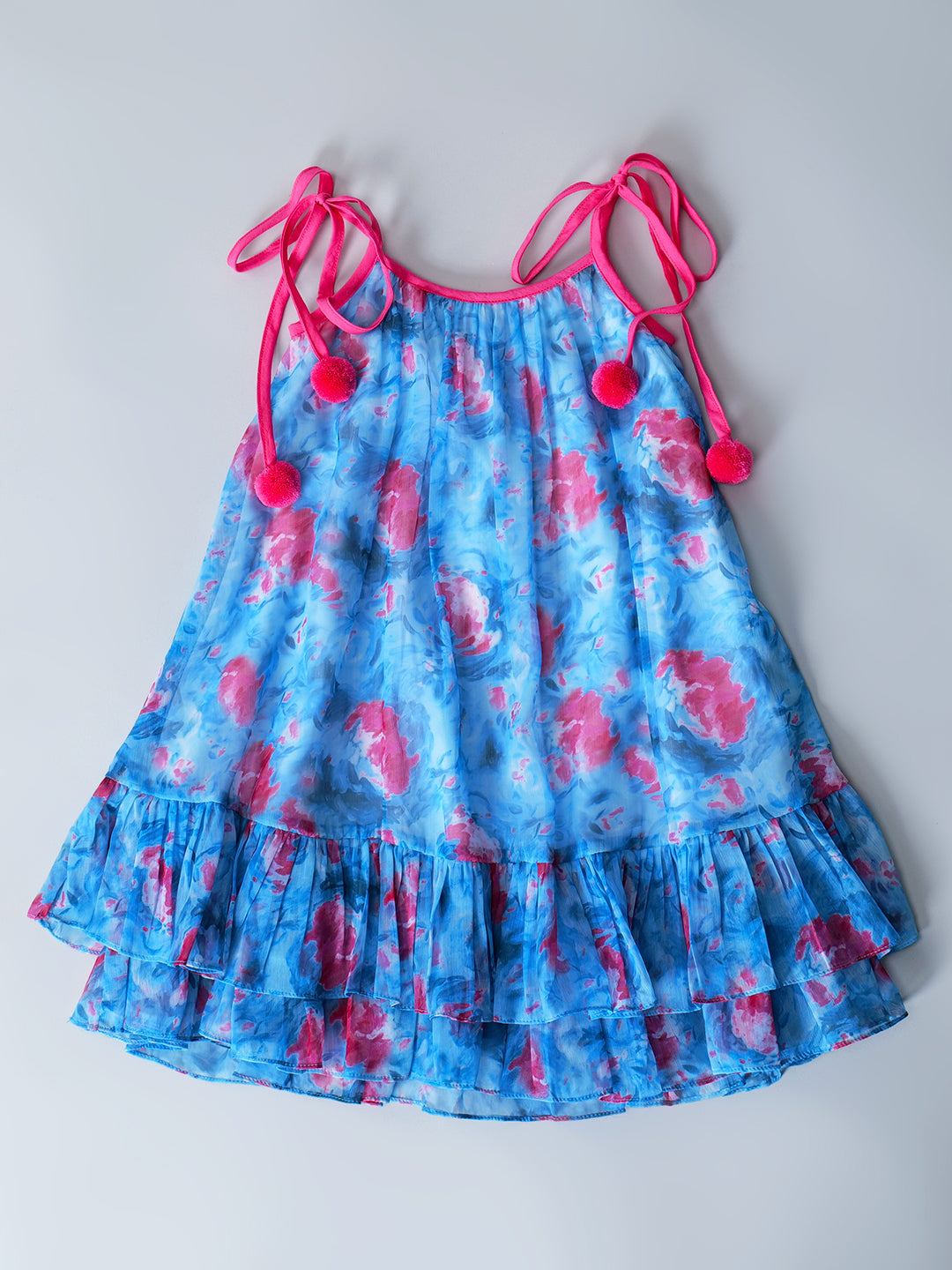 Blue Georgette Dress With Ruffle Hem