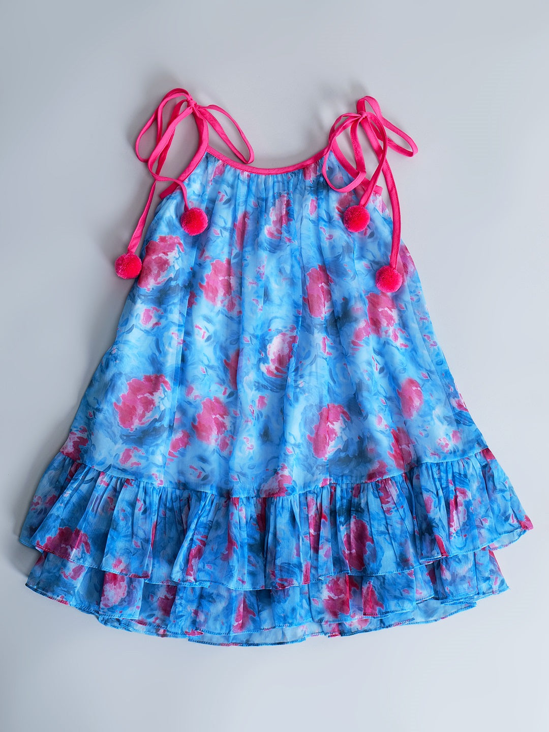 Blue Georgette Dress With Ruffle Hem