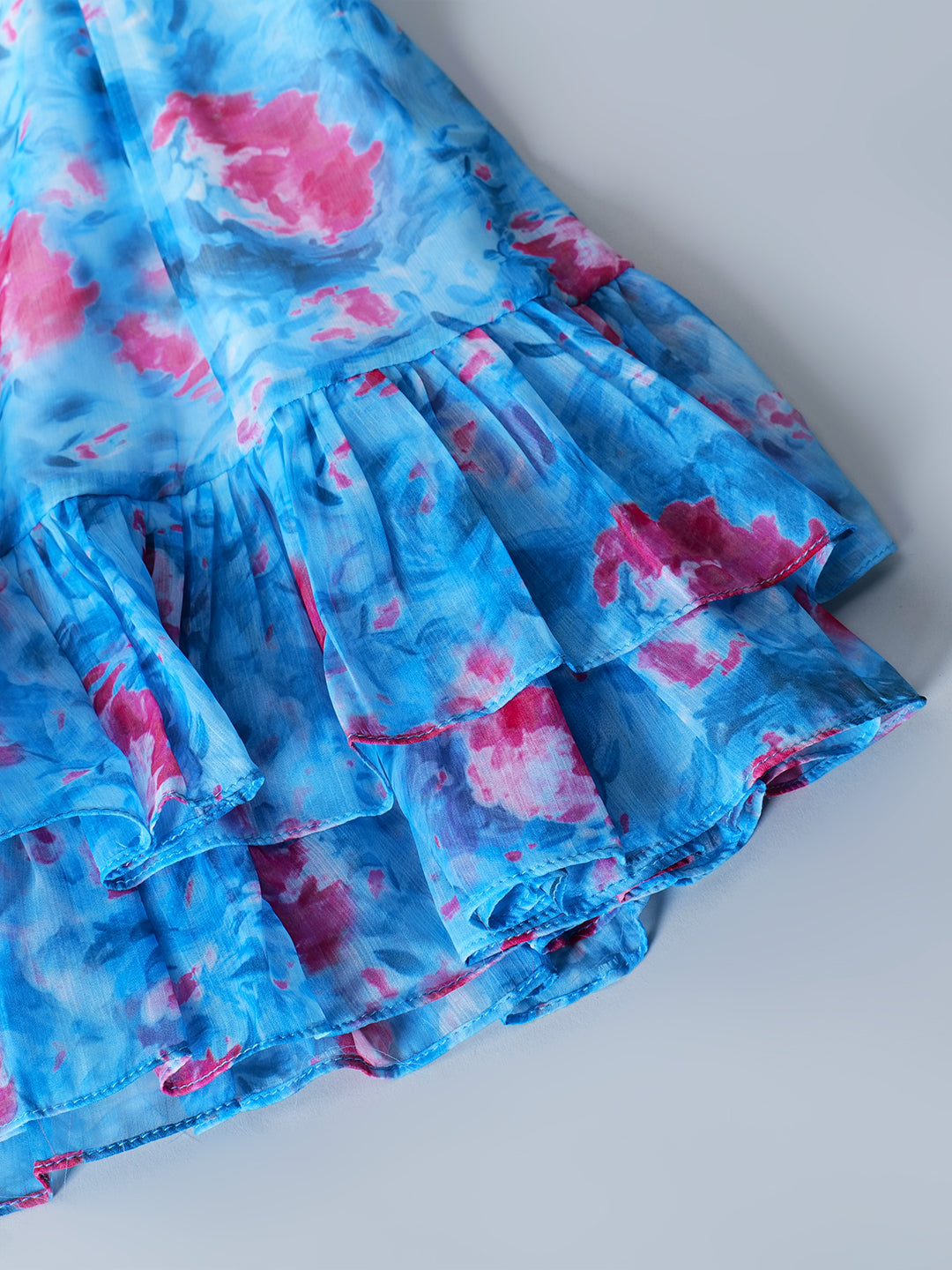 Blue Georgette Dress With Ruffle Hem