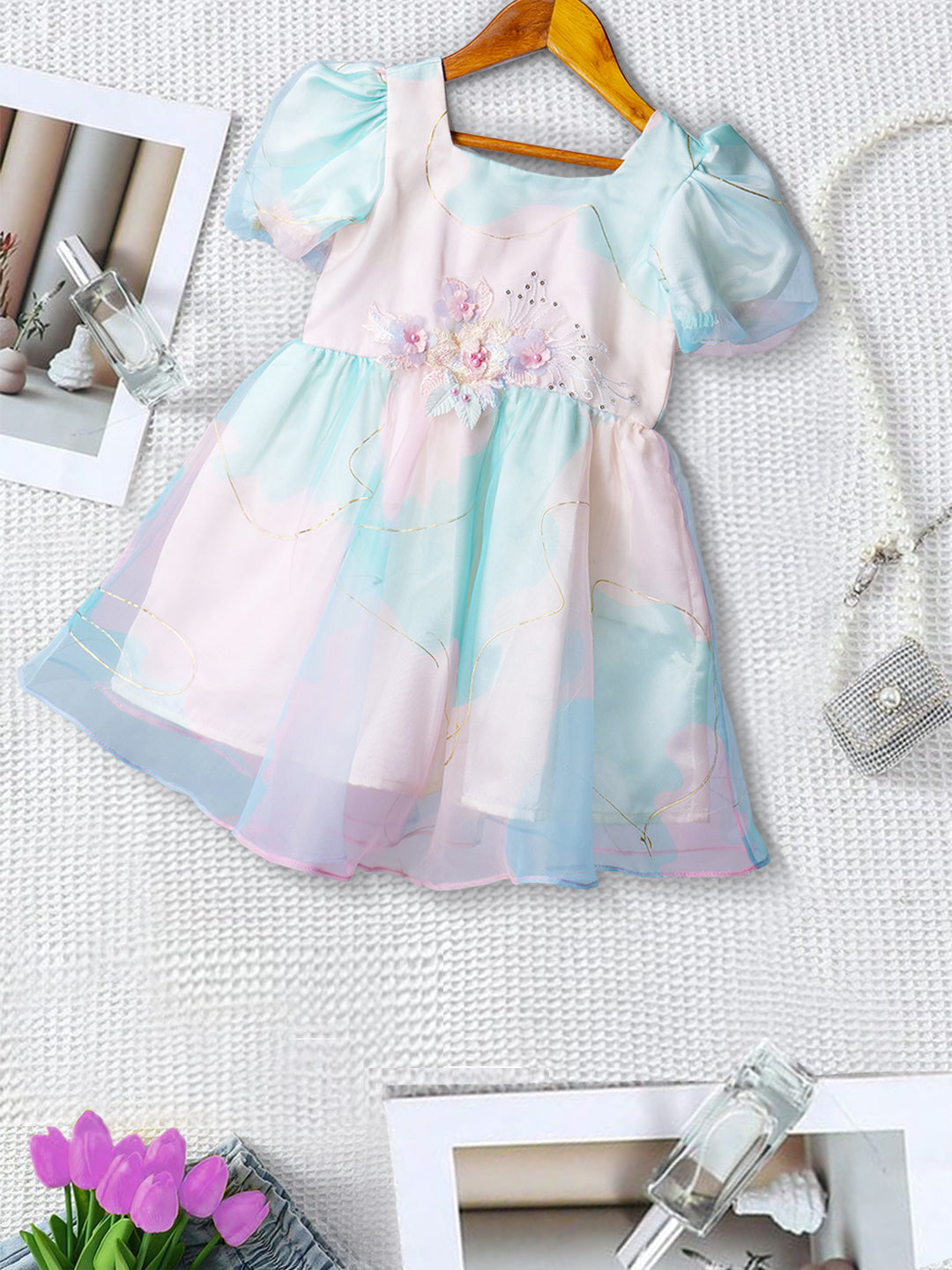 Blue & Pink Organza Dress