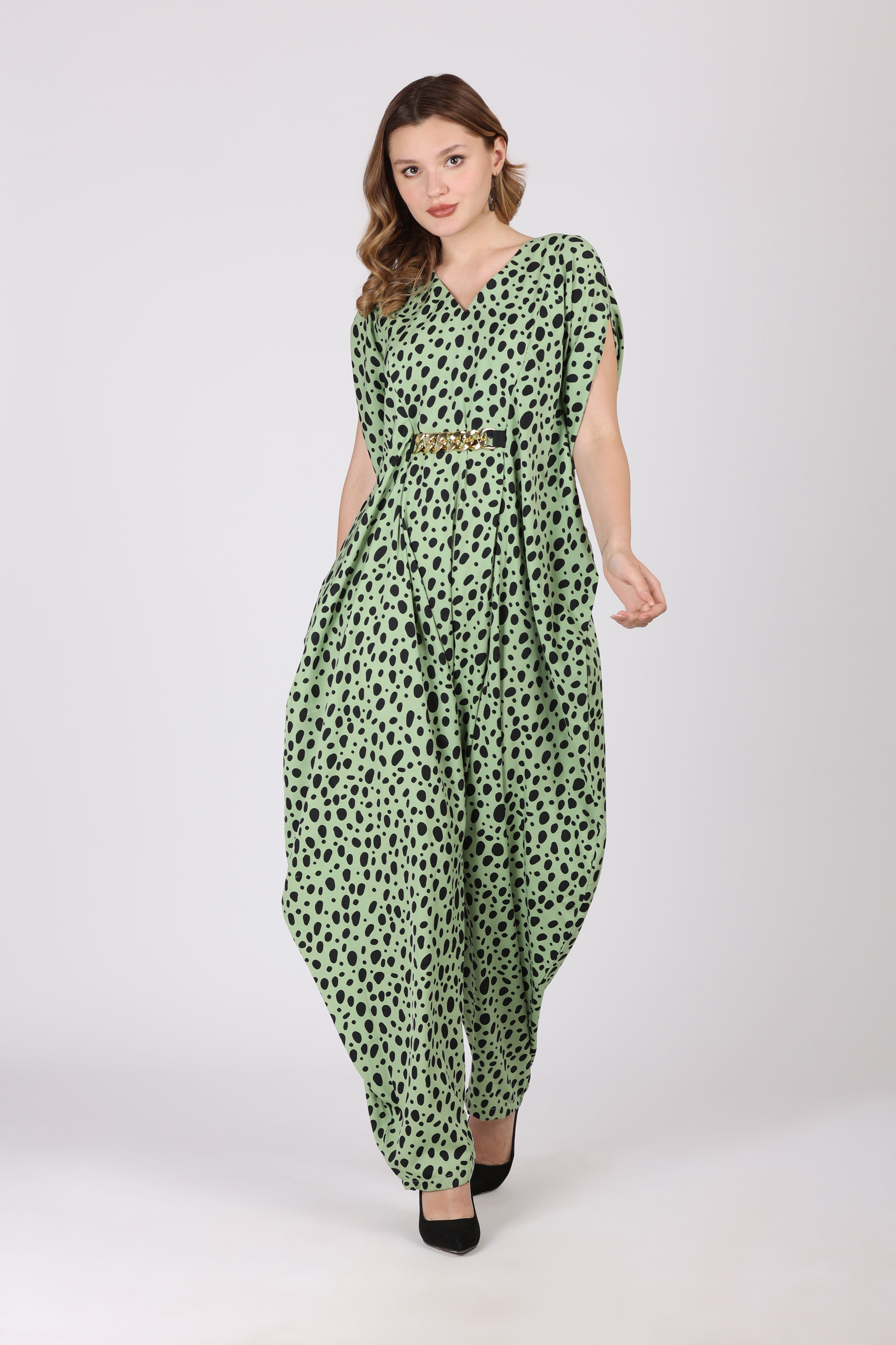 Women Pastel Pista Green Crepe Digital Print Jump Suit