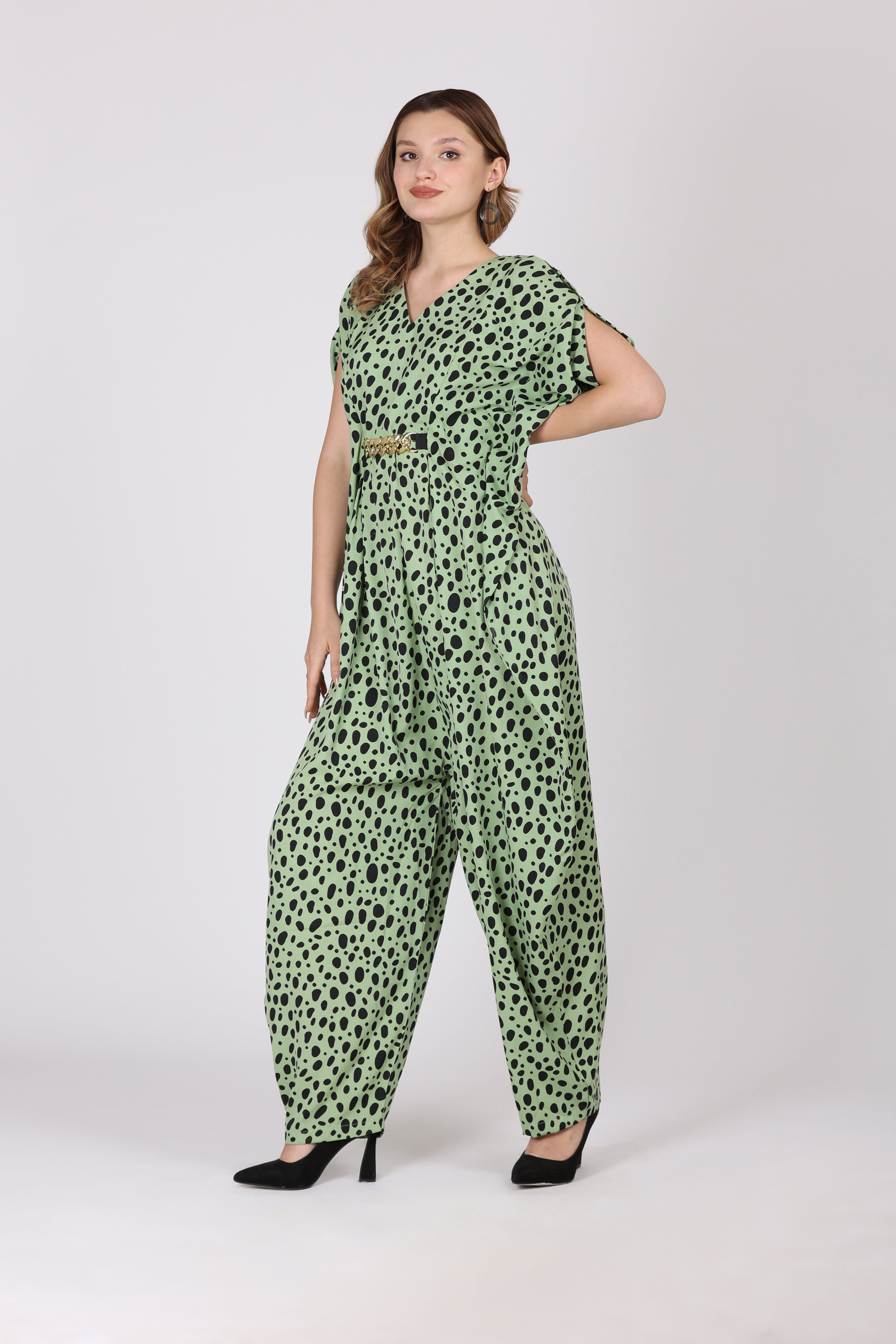 Women Pastel Pista Green Crepe Digital Print Jump Suit